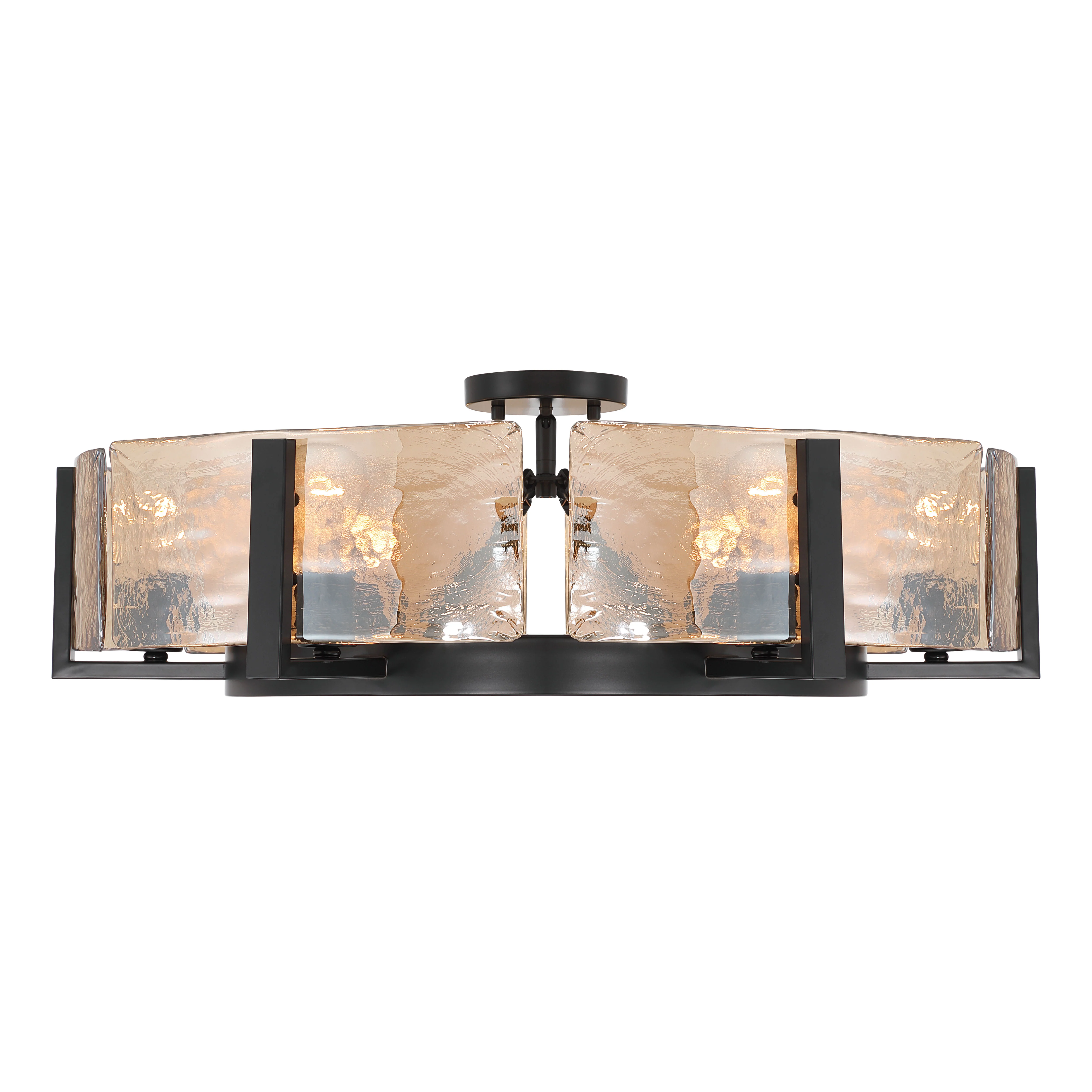 Yep by Golden Lighting Aenon 6-light Semi-Flush Mount in Matte Black with Amber Water Glass - Image 2