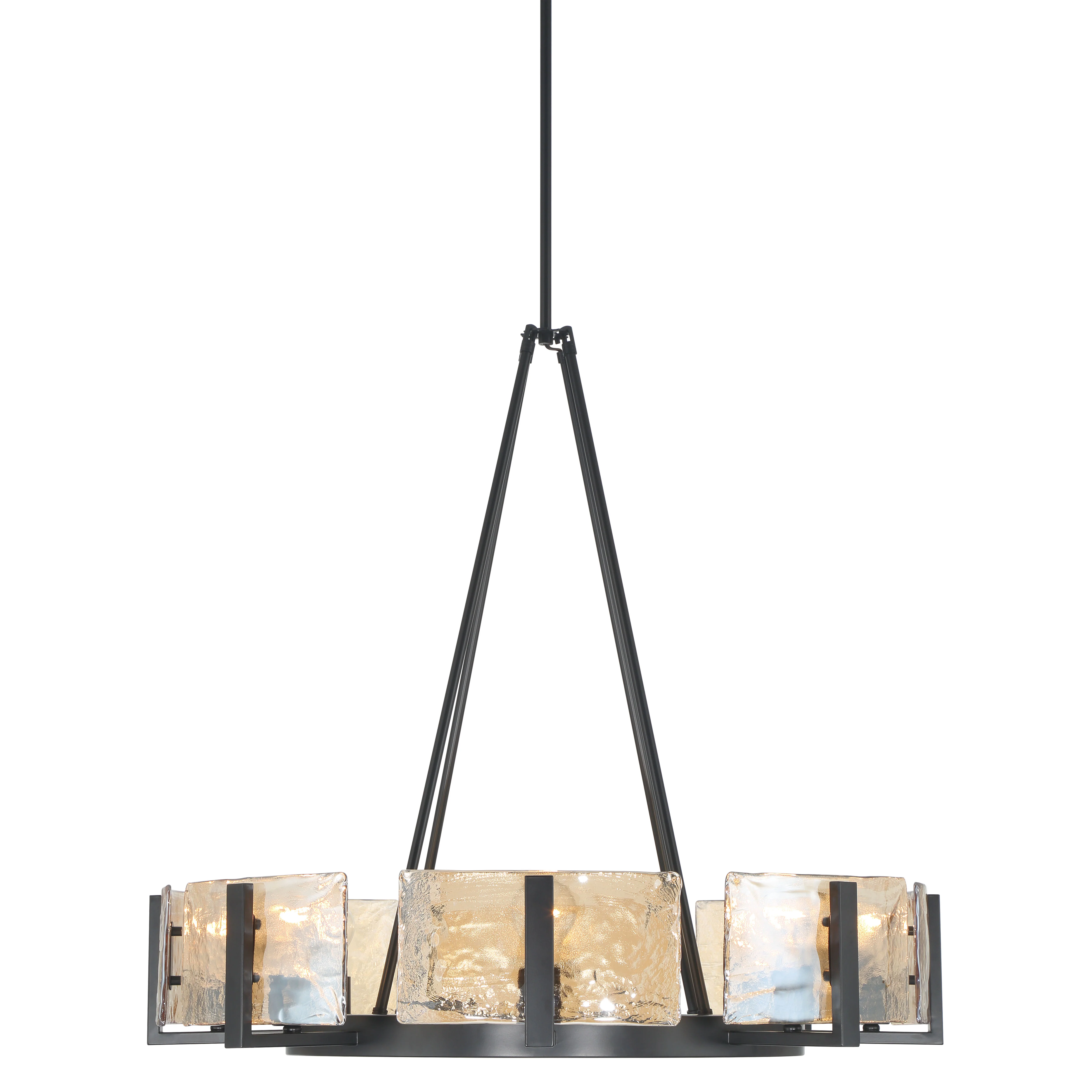 Yep by Golden Lighting Aenon 8-Light Chandelier in Matte Black with Amber Water Glass - Image 2