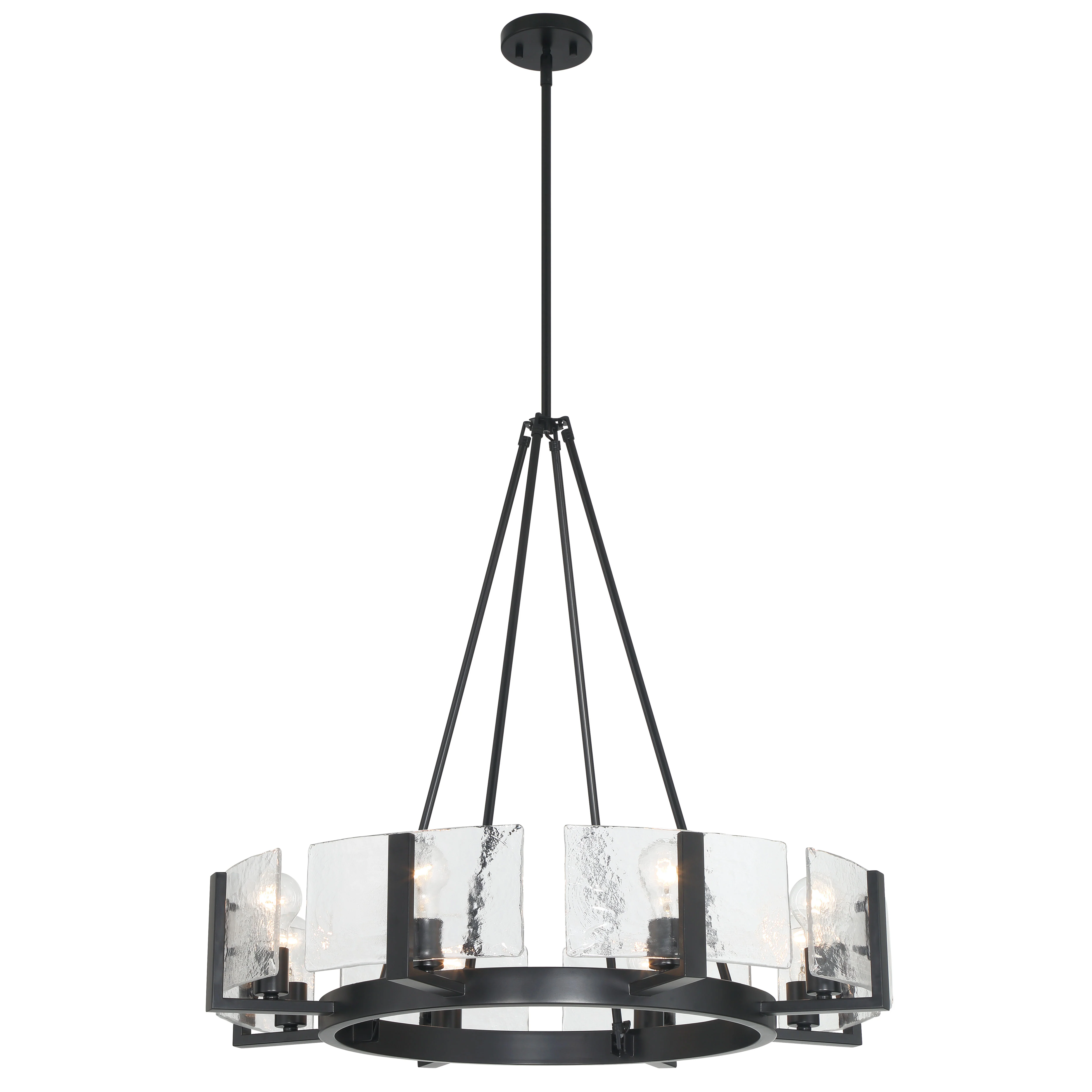 Yep by Golden Lighting Aenon 8-Light Chandelier in Matte Black with Hammered Water Glass