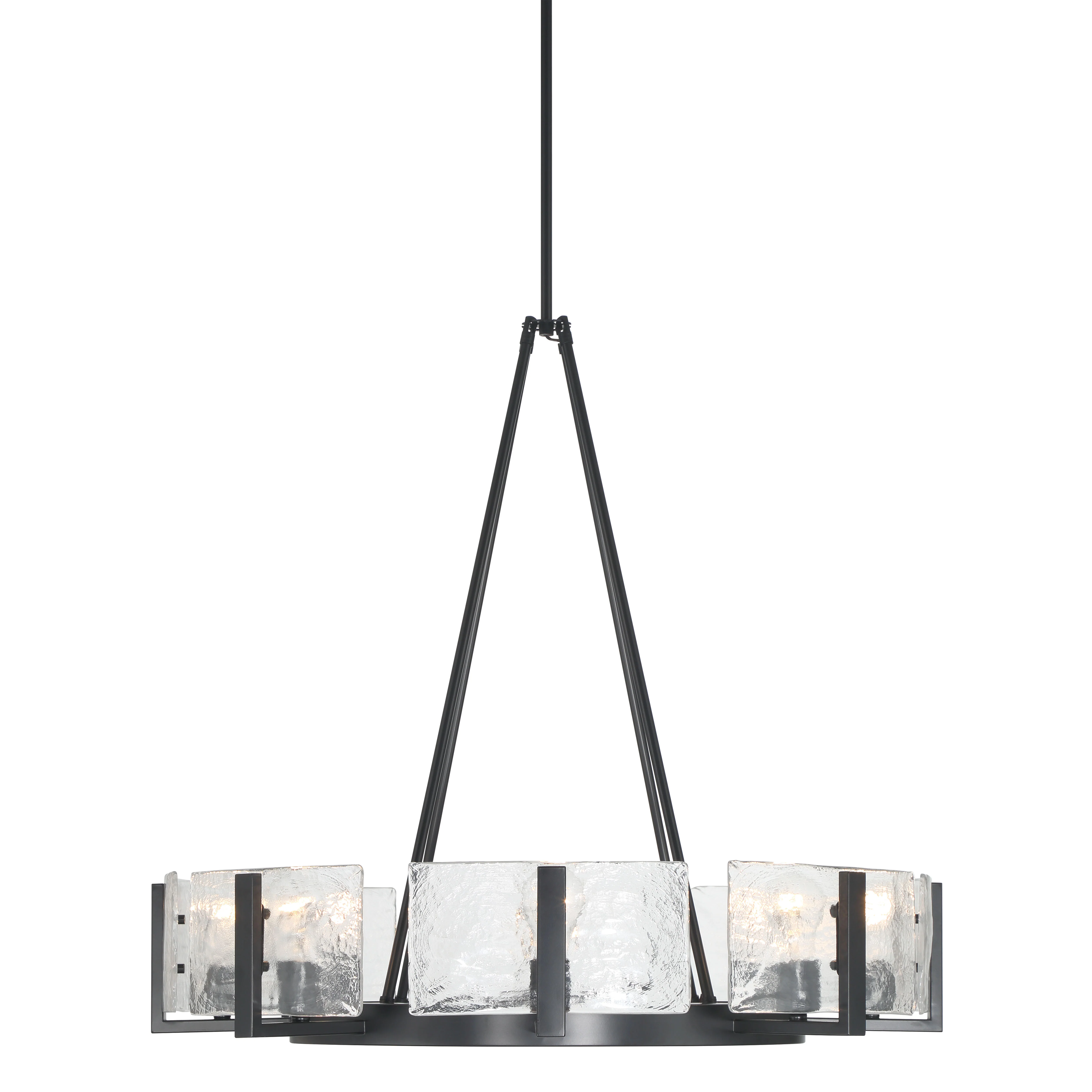 Yep by Golden Lighting Aenon 8-Light Chandelier in Matte Black with Hammered Water Glass - Image 2