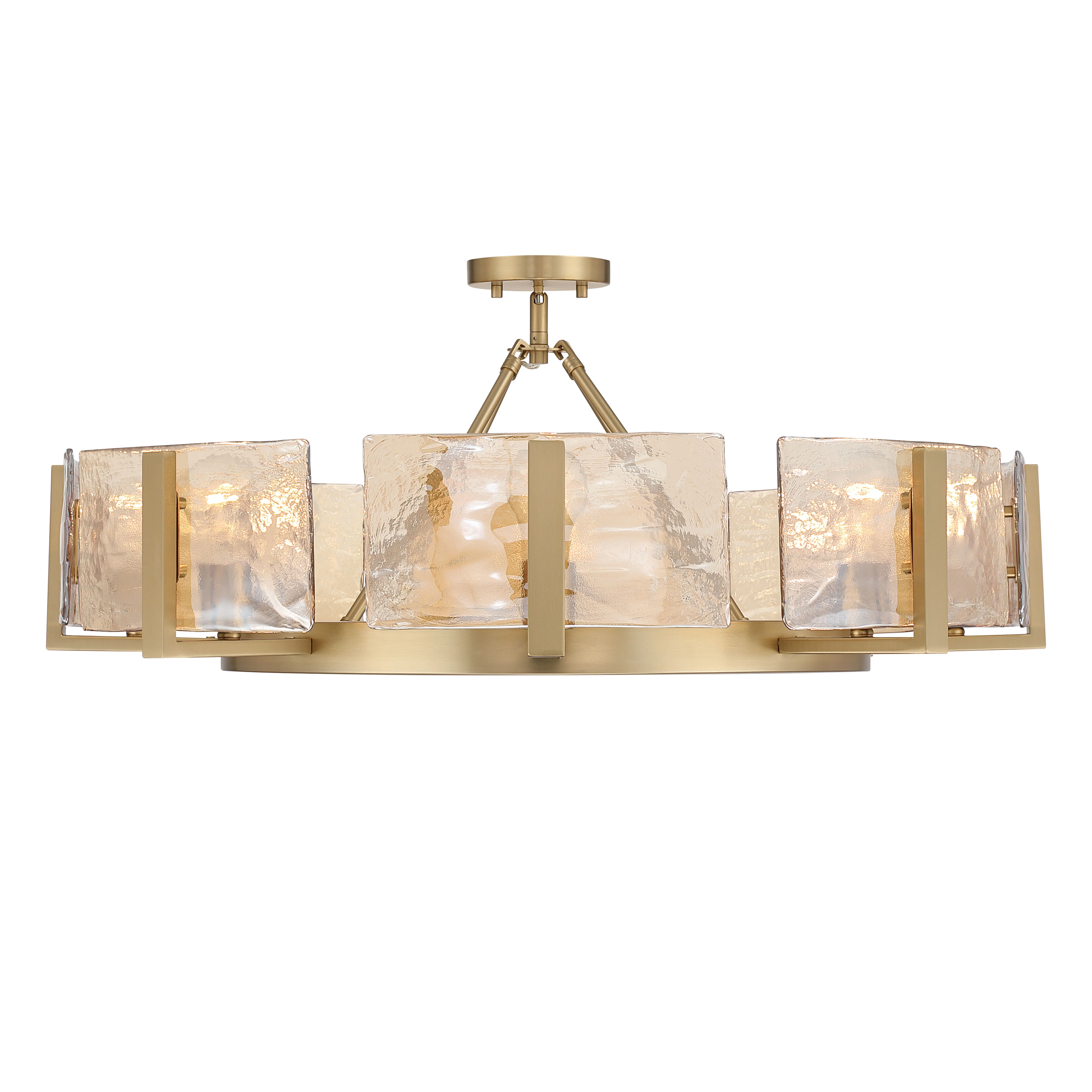Yep by Golden Lighting Aenon 8-Light Semi-Flush Mount in Brushed Champagne Brass with Amber Water Glass - Image 2