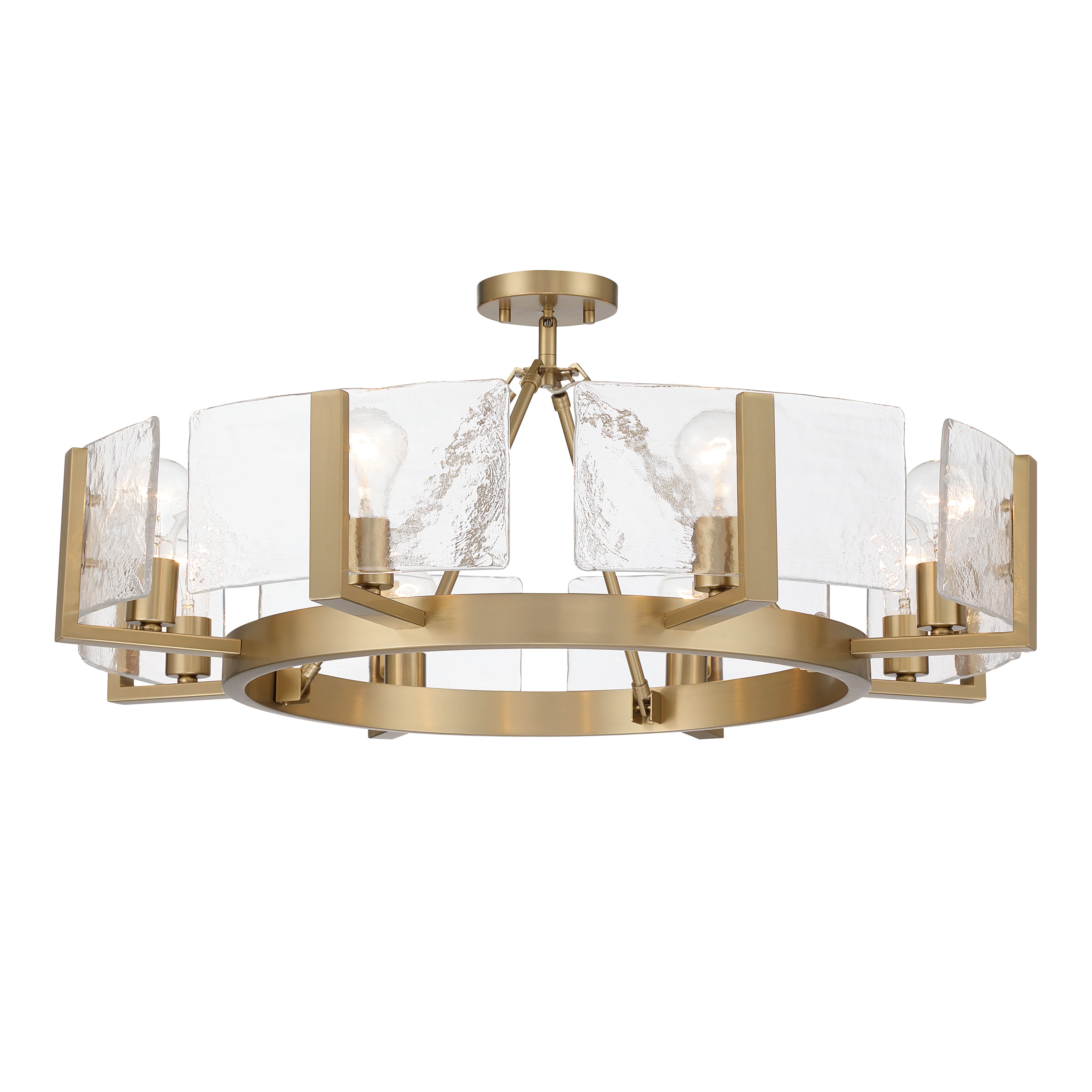 Yep by Golden Lighting Aenon 8-Light Semi-Flush Mount in Brushed Champagne Brass with Hammered Water Glass