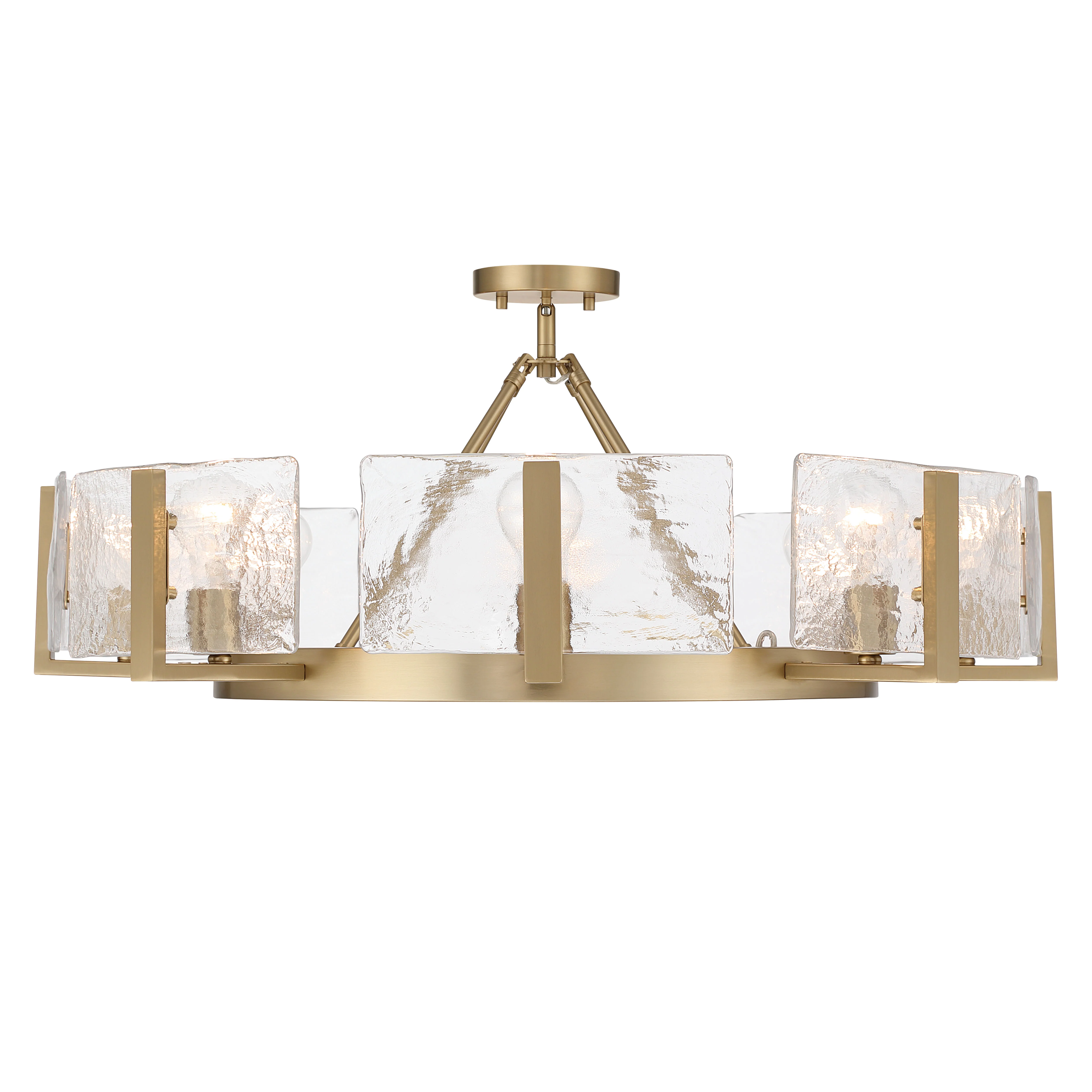 Yep by Golden Lighting Aenon 8-Light Semi-Flush Mount in Brushed Champagne Brass with Hammered Water Glass - Image 2