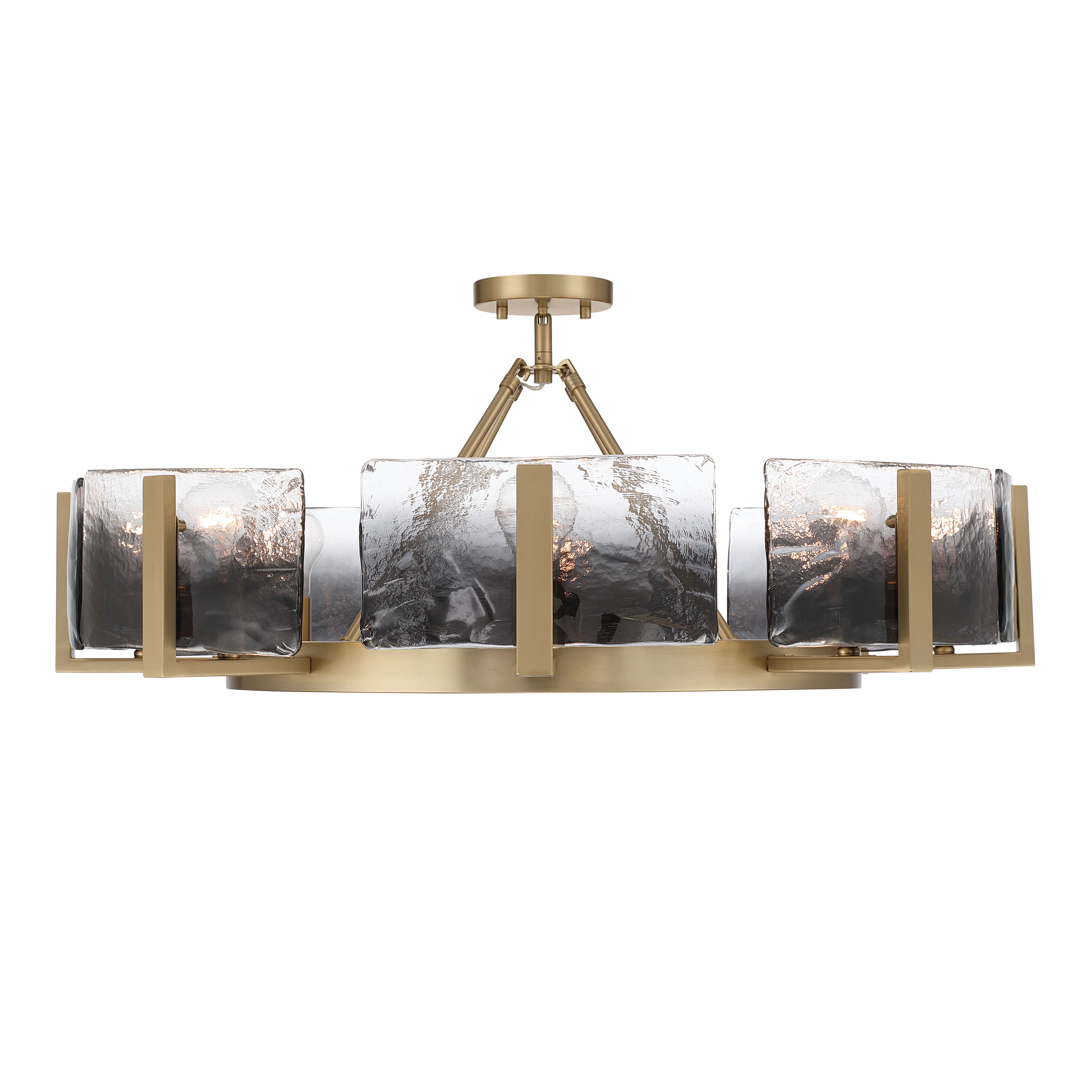 Yep by Golden Lighting Aenon 8-Light Semi-Flush Mount in Brushed Champagne Brass with Smokey Water Glass - Image 2