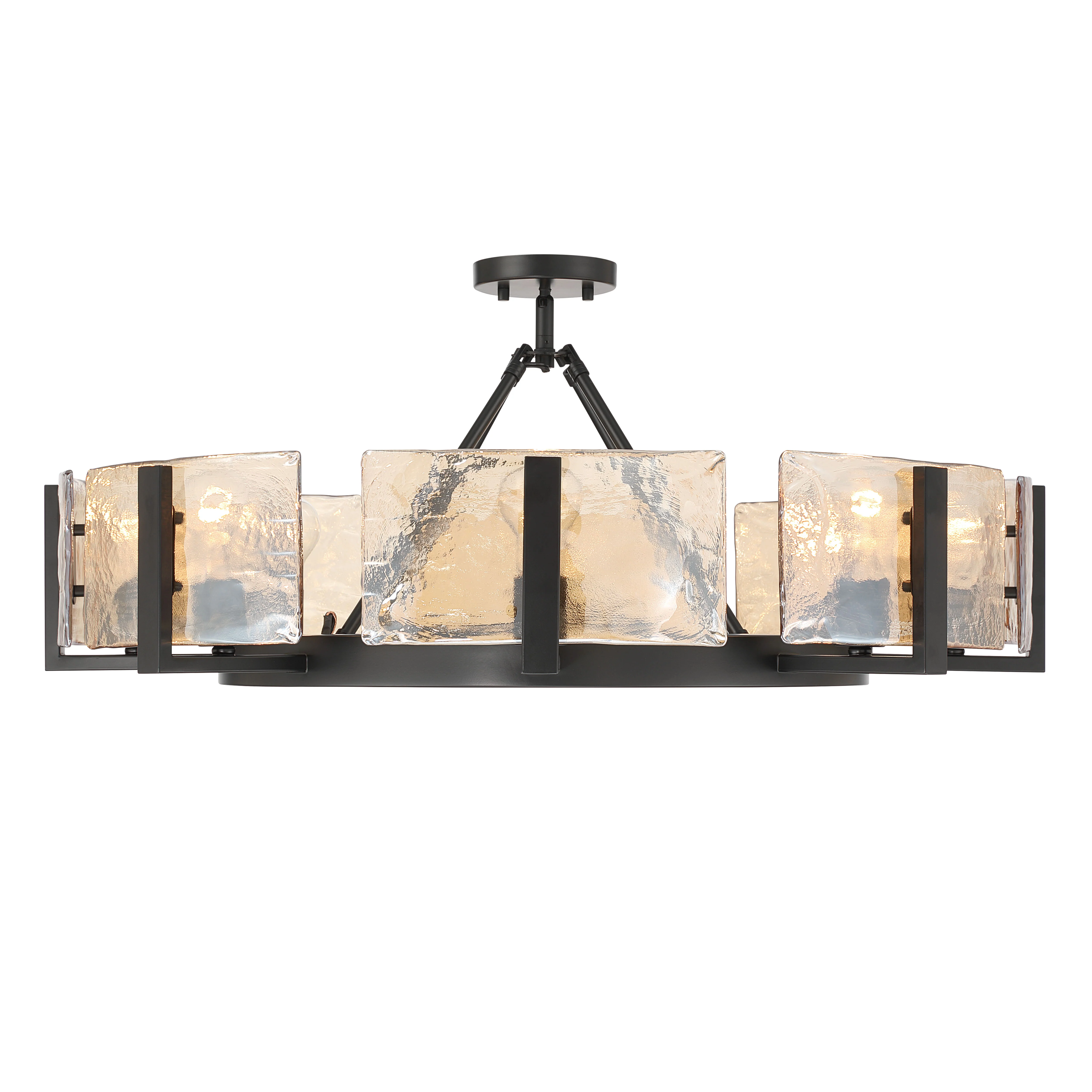 Yep by Golden Lighting Aenon 8-Light Semi-Flush Mount in Matte Black with Amber Water Glass - Image 2