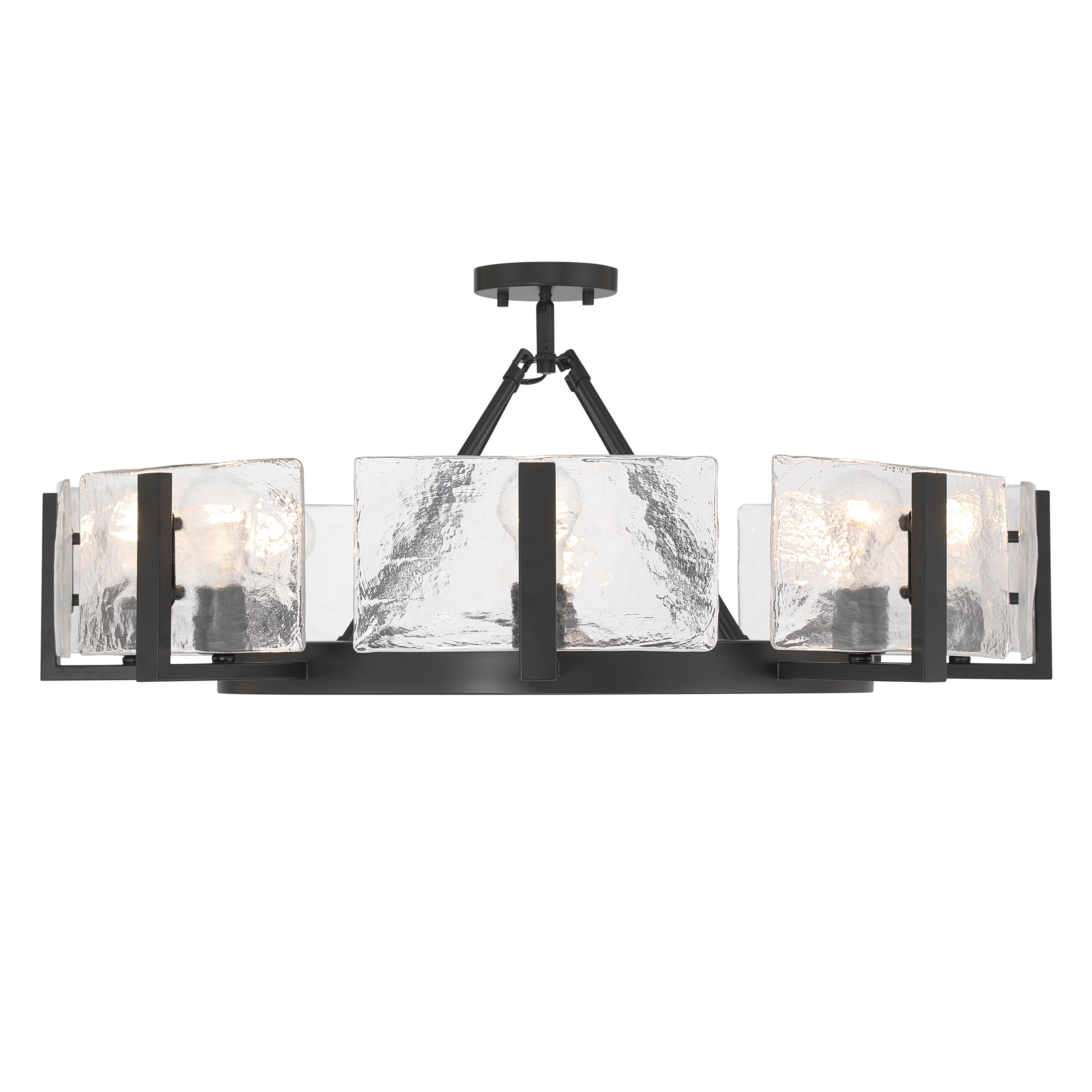 Yep by Golden Lighting Aenon 8-Light Semi-Flush Mount in Matte Black with Hammered Water Glass - Image 2