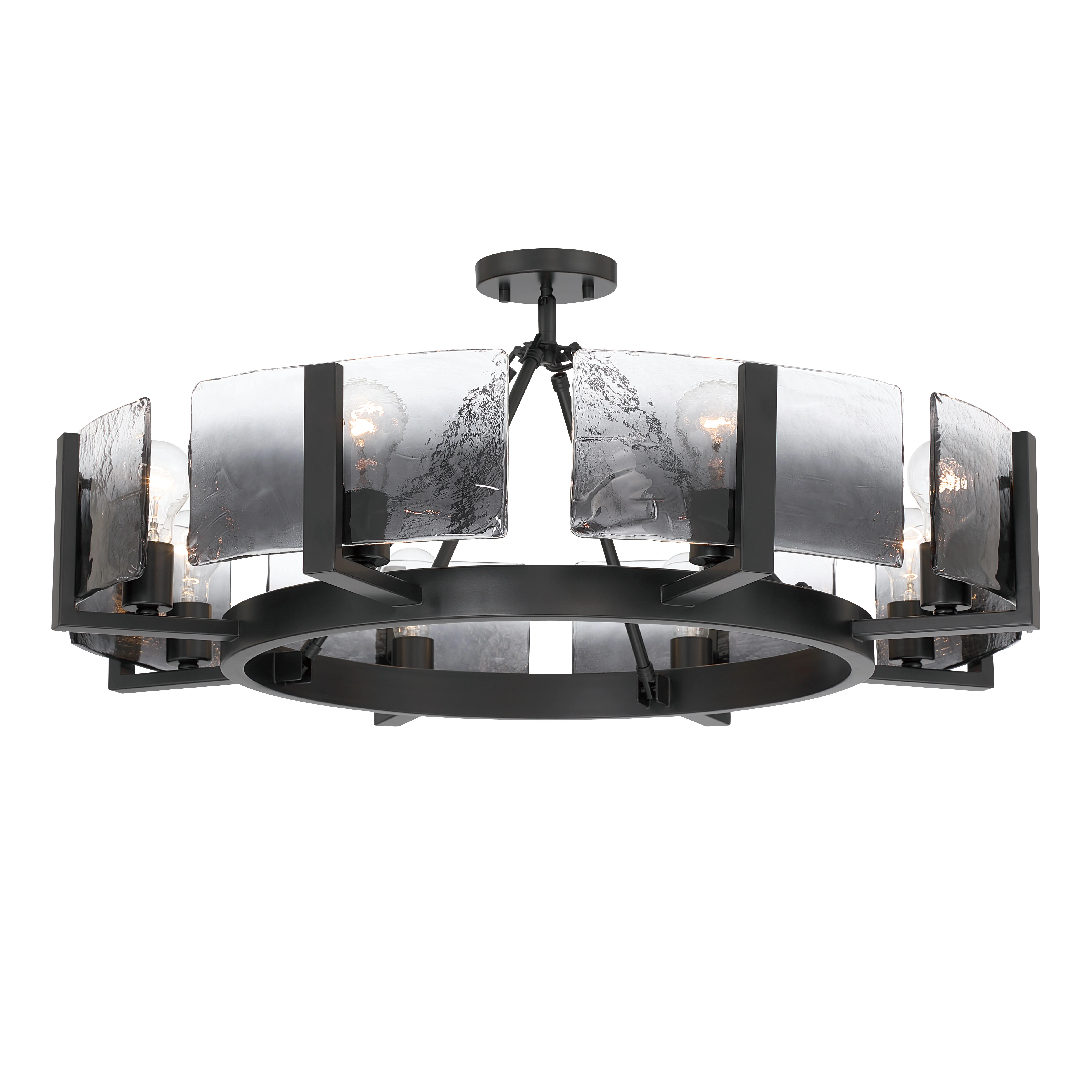 Yep by Golden Lighting Aenon 8-Light Semi-Flush Mount in Matte Black with Smokey Water Glass