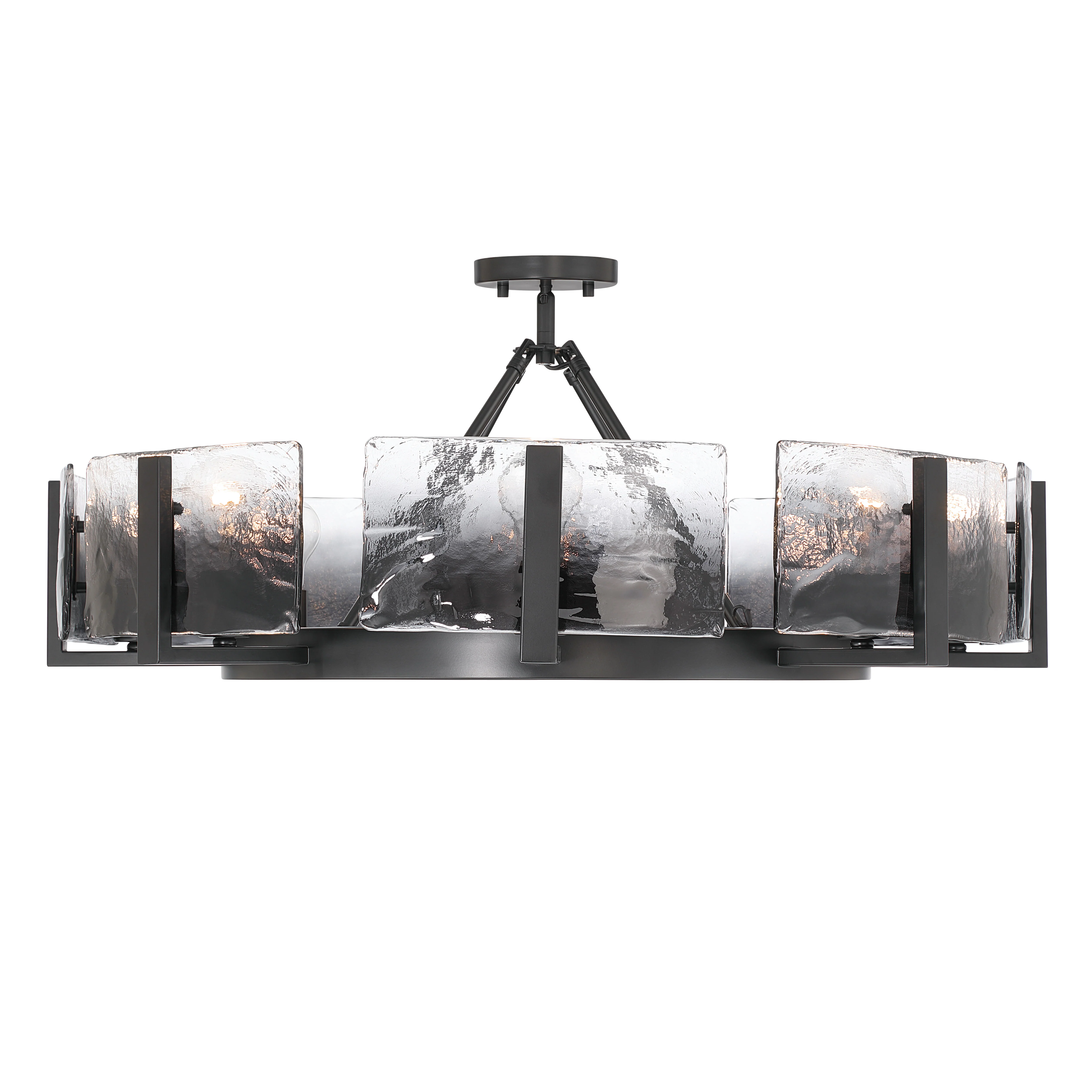 Yep by Golden Lighting Aenon 8-Light Semi-Flush Mount in Matte Black with Smokey Water Glass - Image 2