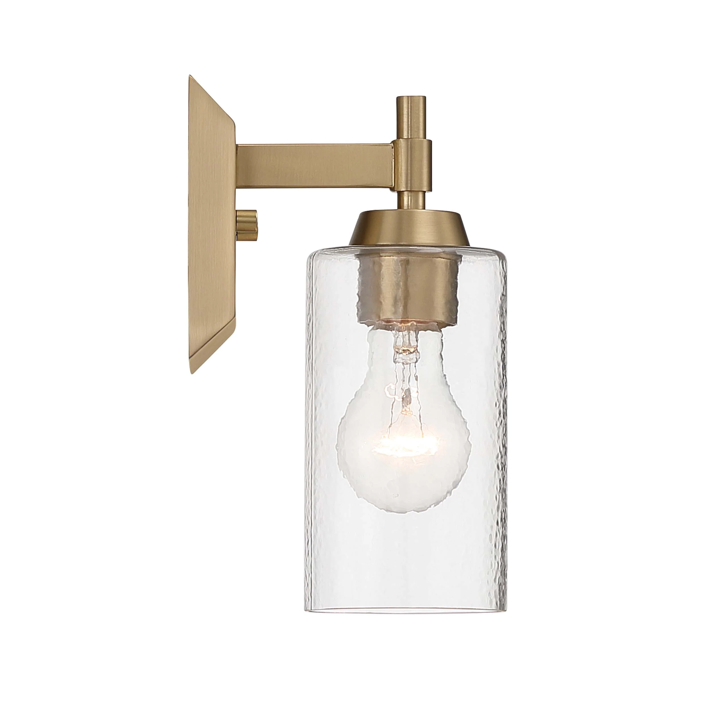 Yep by Golden Lighting Brilia 1-light Wall Sconce Vanity in Brushed Champagne Brass with Hammered Water Glass - Image 2