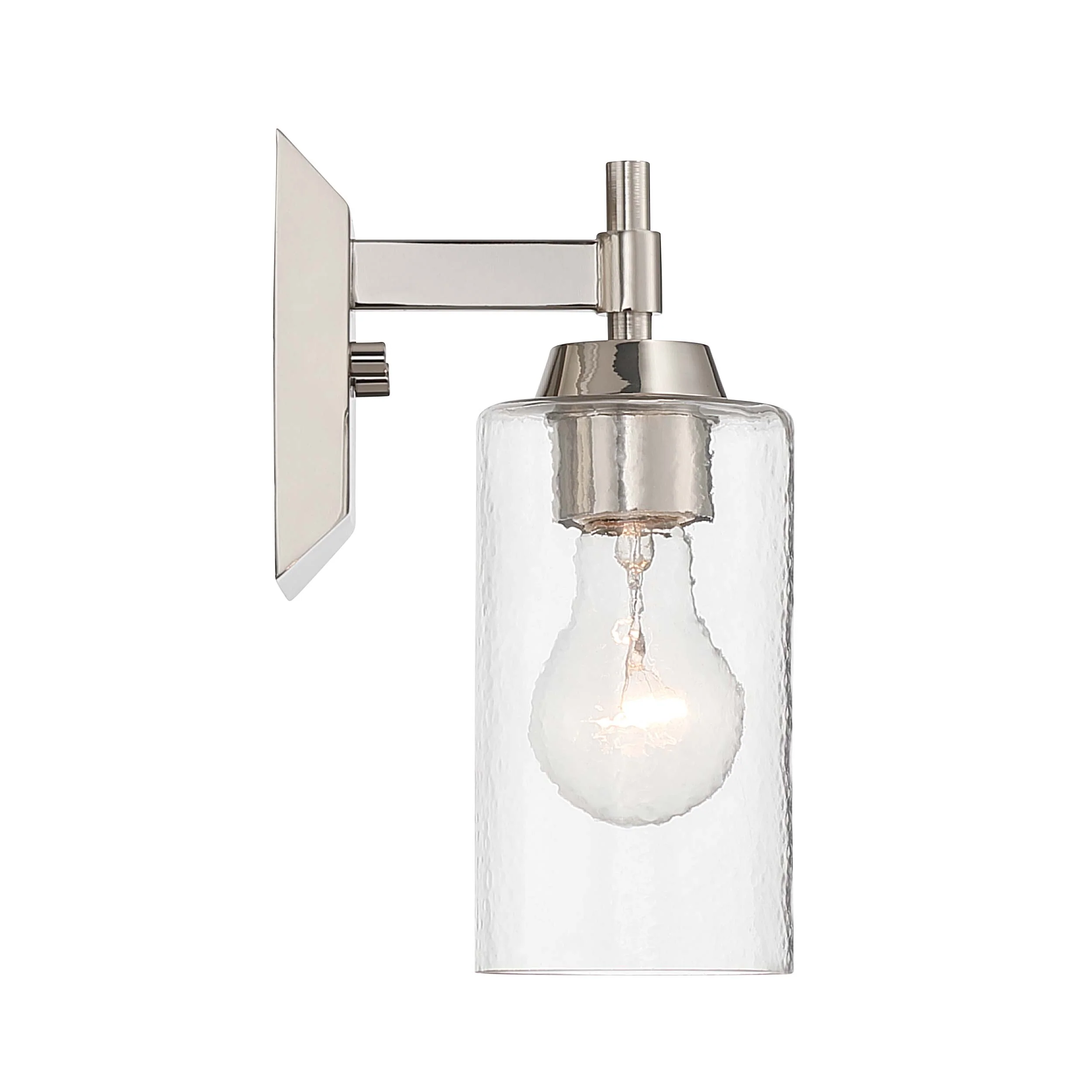 Yep by Golden Lighting Brilia 1-light Wall Sconce Vanity in Polished Nickel with Hammered Water Glass - Image 2
