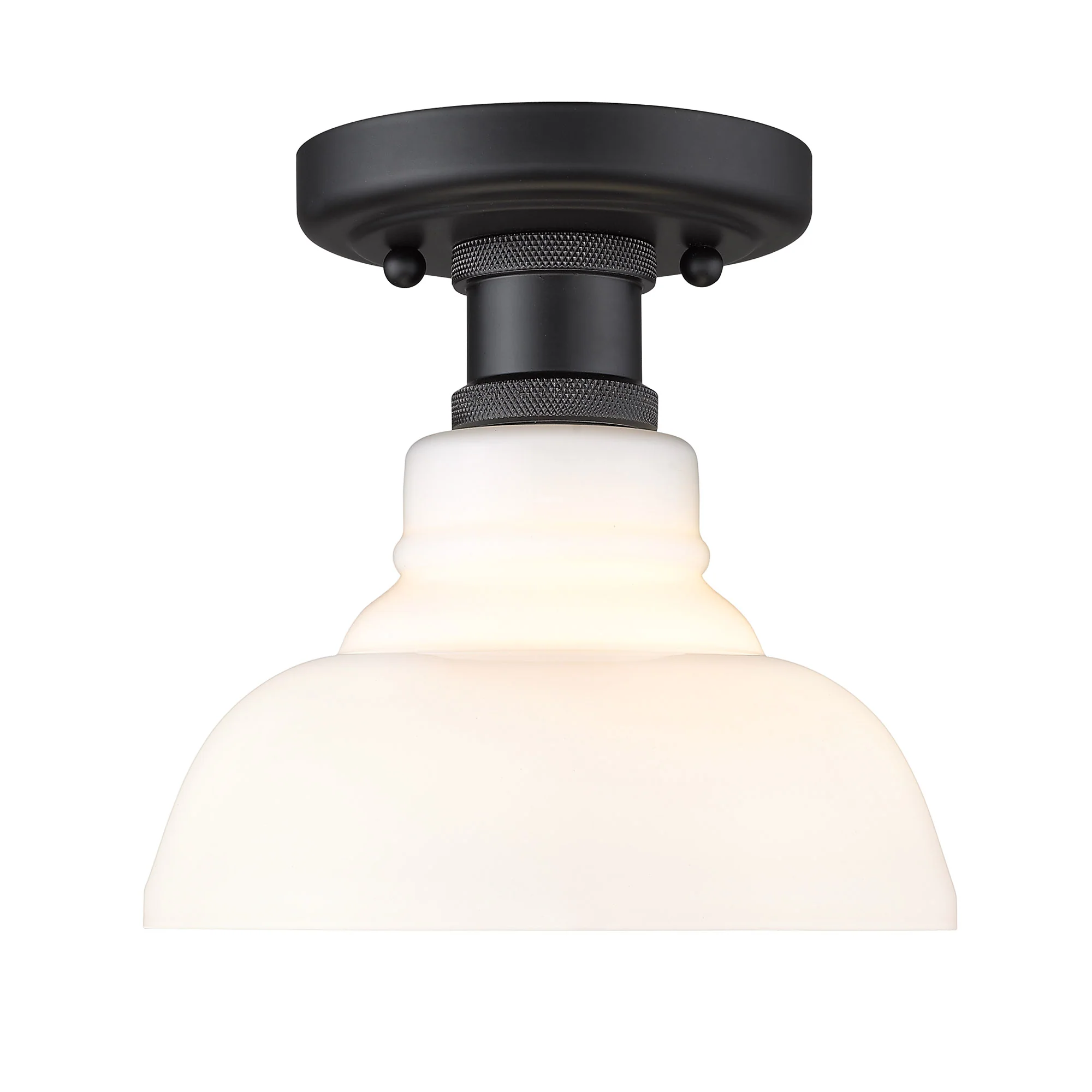 Yep by Golden Lighting Carver 1-light Flush Mount in Matte Black and Vintage Milk Glass - Image 2