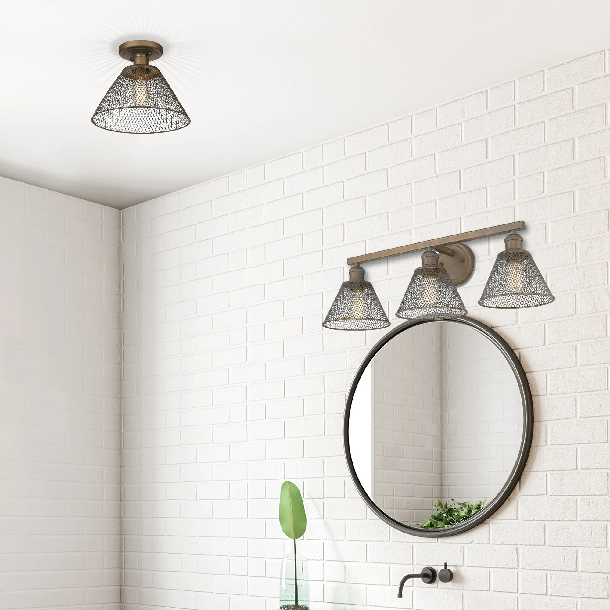 Yep by Golden Lighting Carver 1-light Semi-Flush Mount in Copper Patina - Image 2