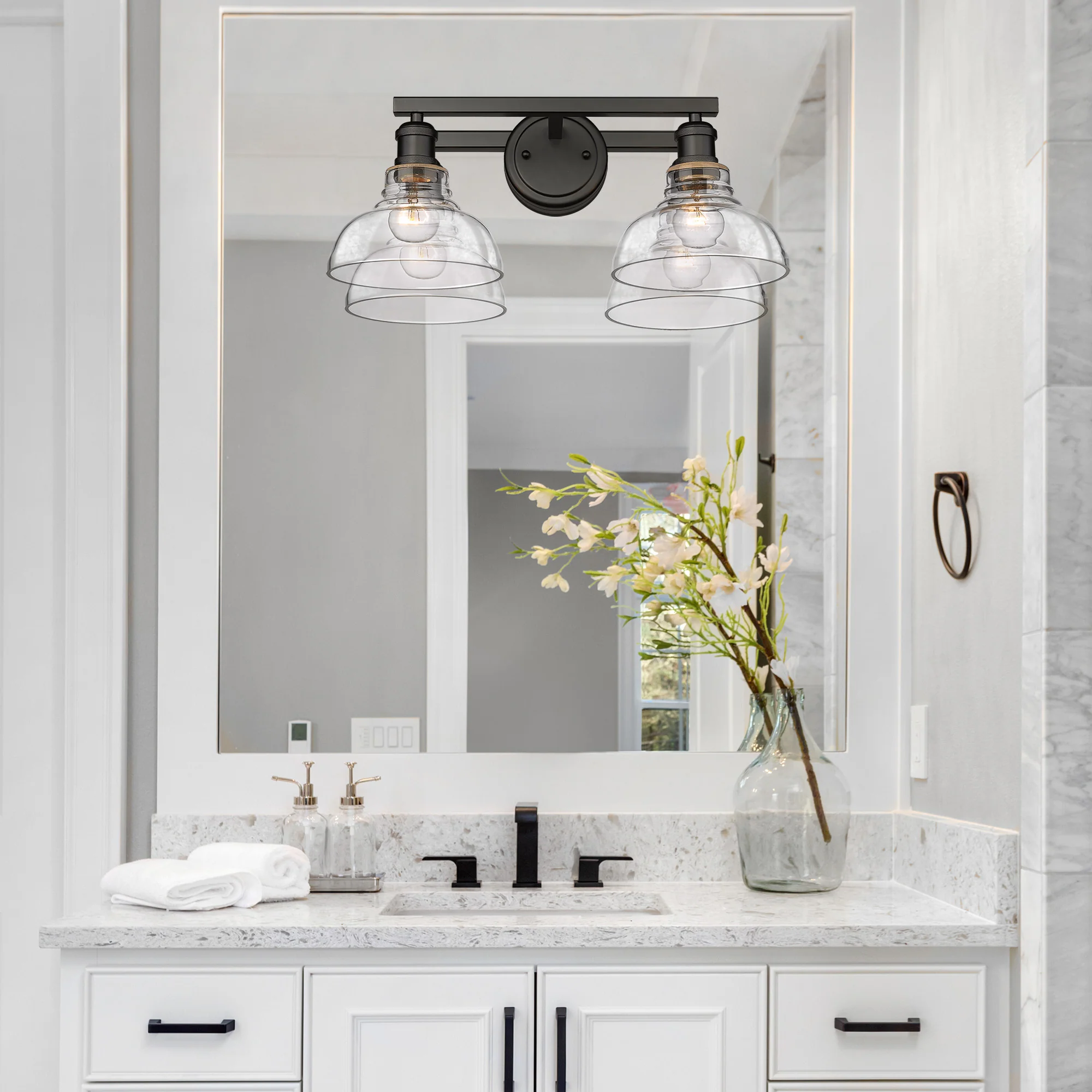Yep by Golden Lighting Carver 2-light Vanity in Matte Black and Clear Glass - Image 2