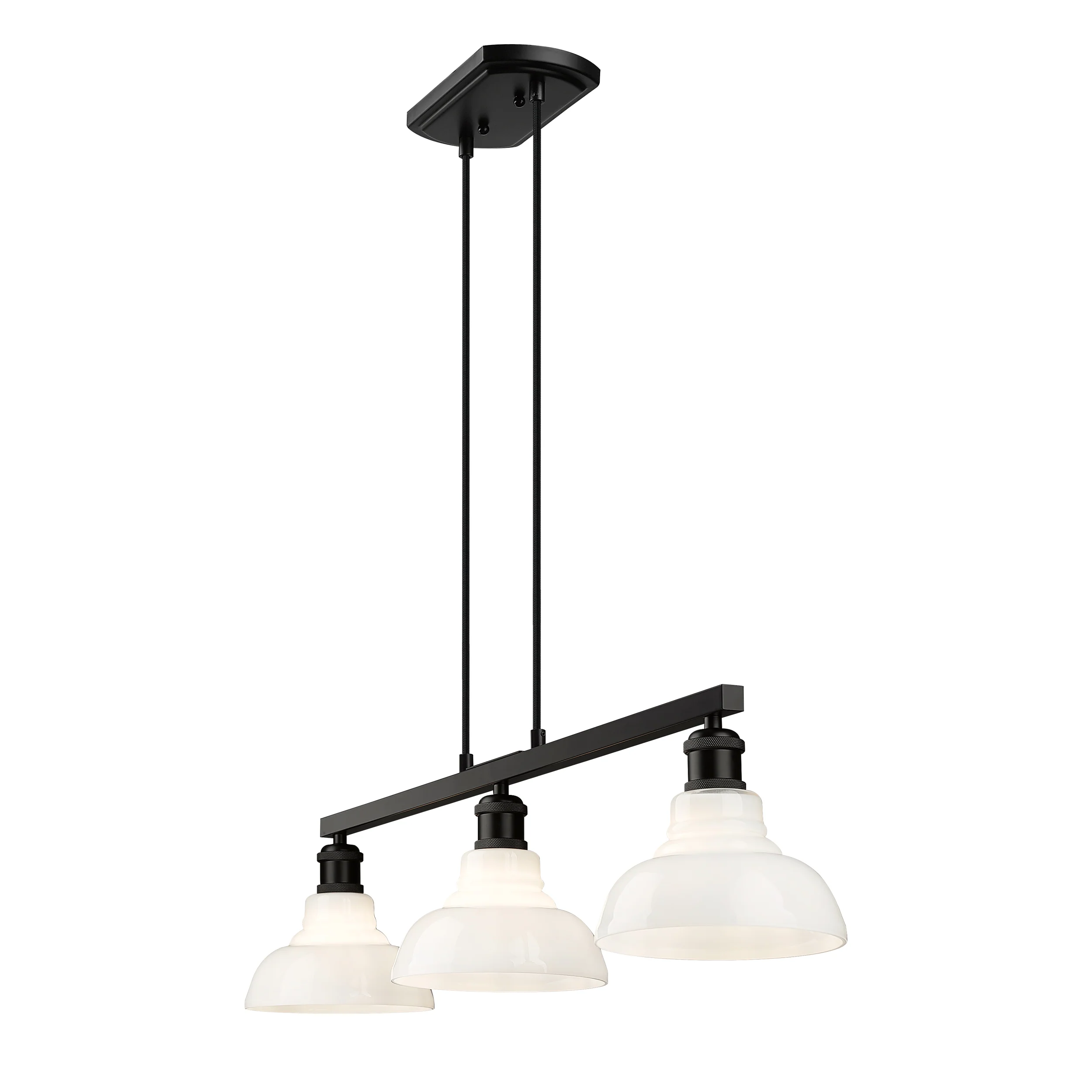 Yep by Golden Lighting Carver 3-light Island Light in Matte Black and Vintage Milk Glass - Image 2