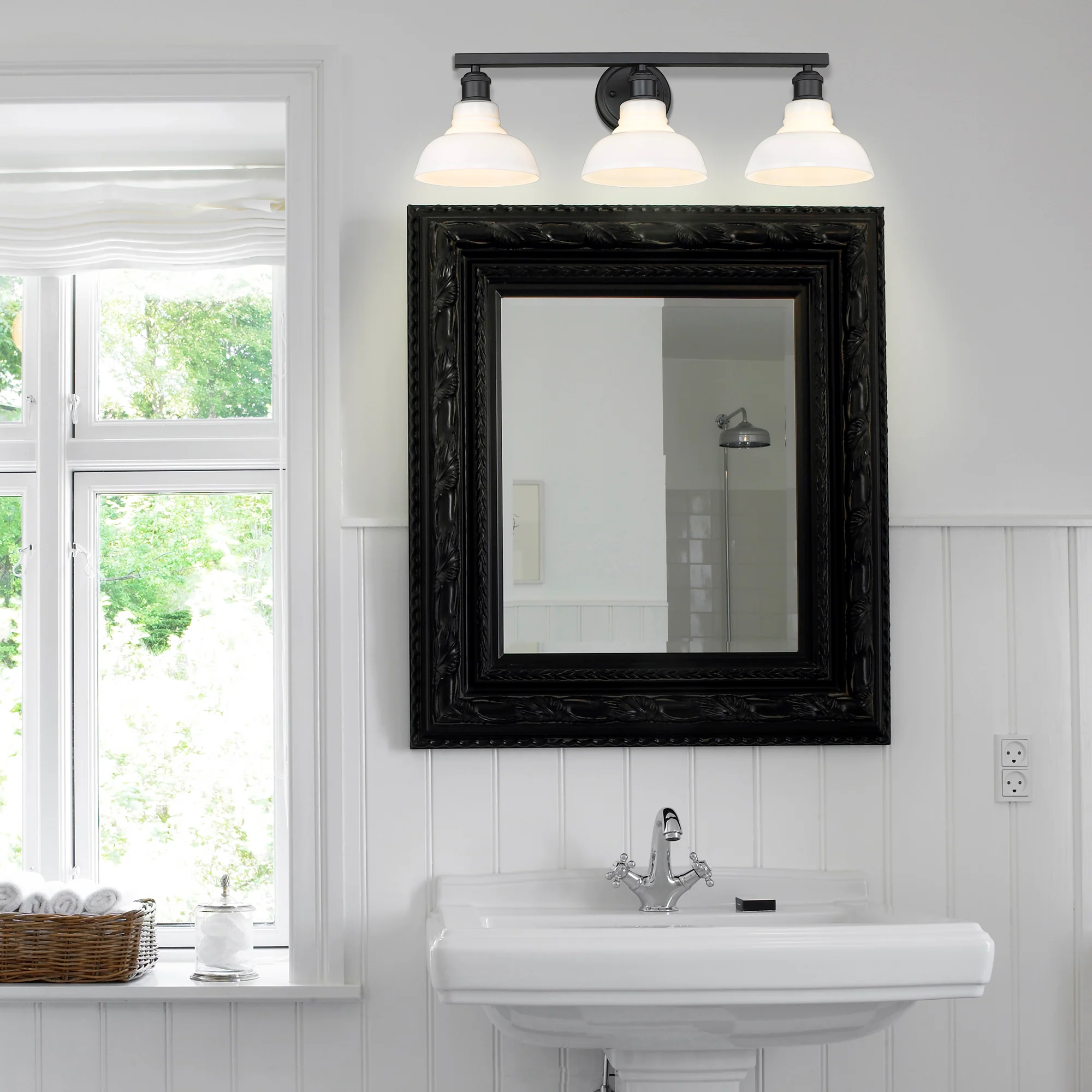 Yep by Golden Lighting Carver 3-light Vanity in Matte Black and Vintage Milk Glass - Image 2