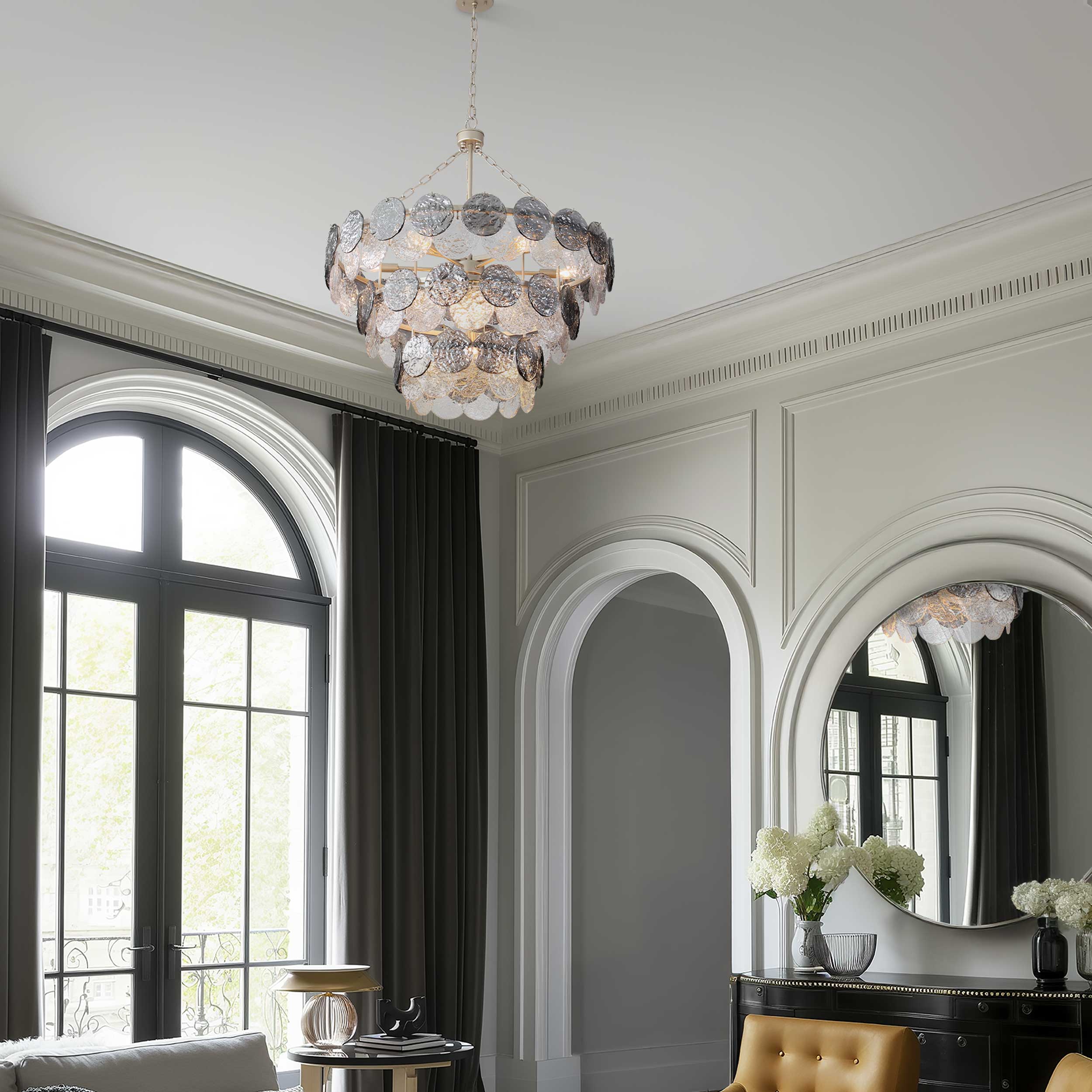 Yep by Golden Lighting Cascada 13-light Pendant in Aegean Silver and Smoke Plated Glass - Image 2