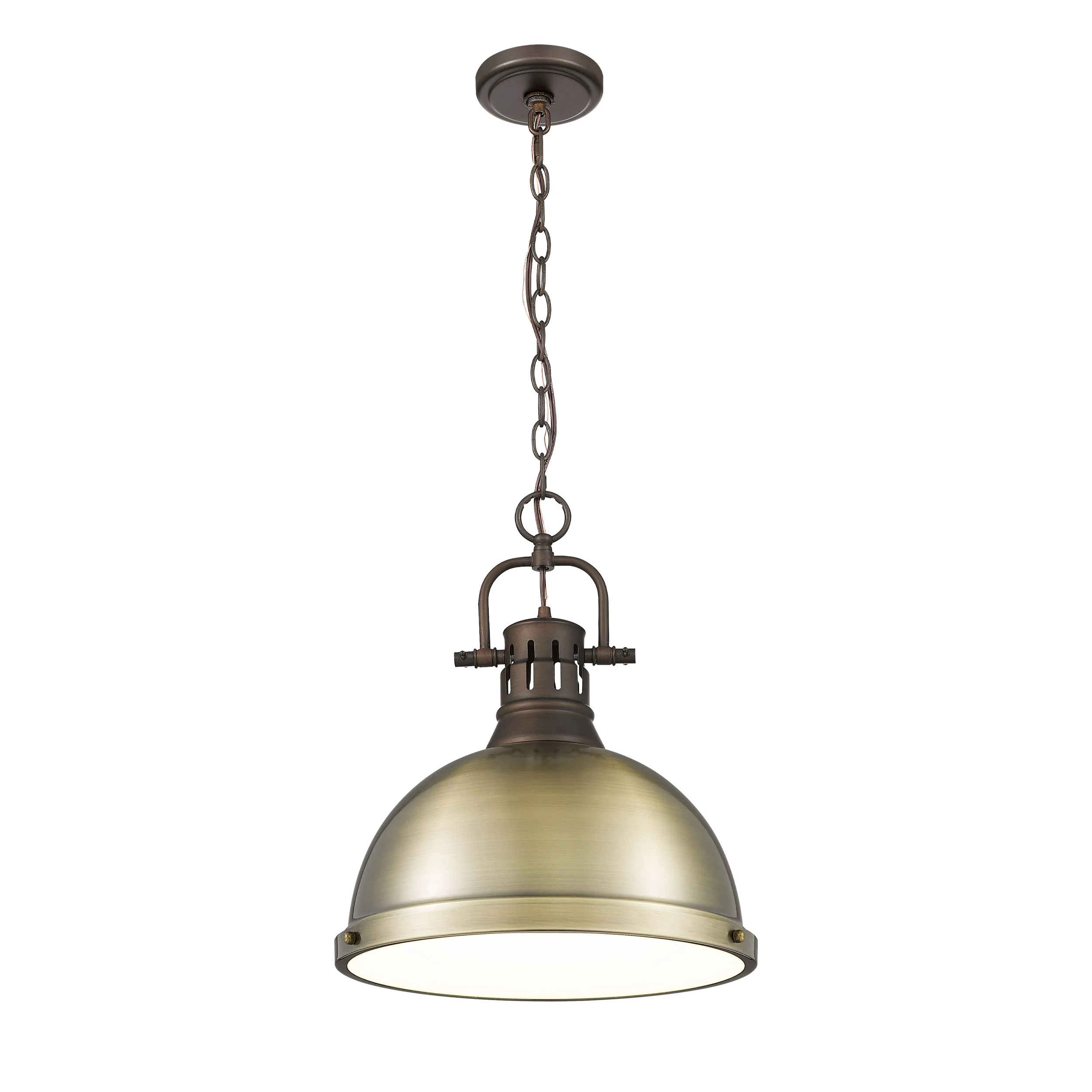 Yep by Golden Lighting Duncan 1-light 14in Chain Hung Pendant in Rubbed Bronze and Aged Brass shade - Image 2