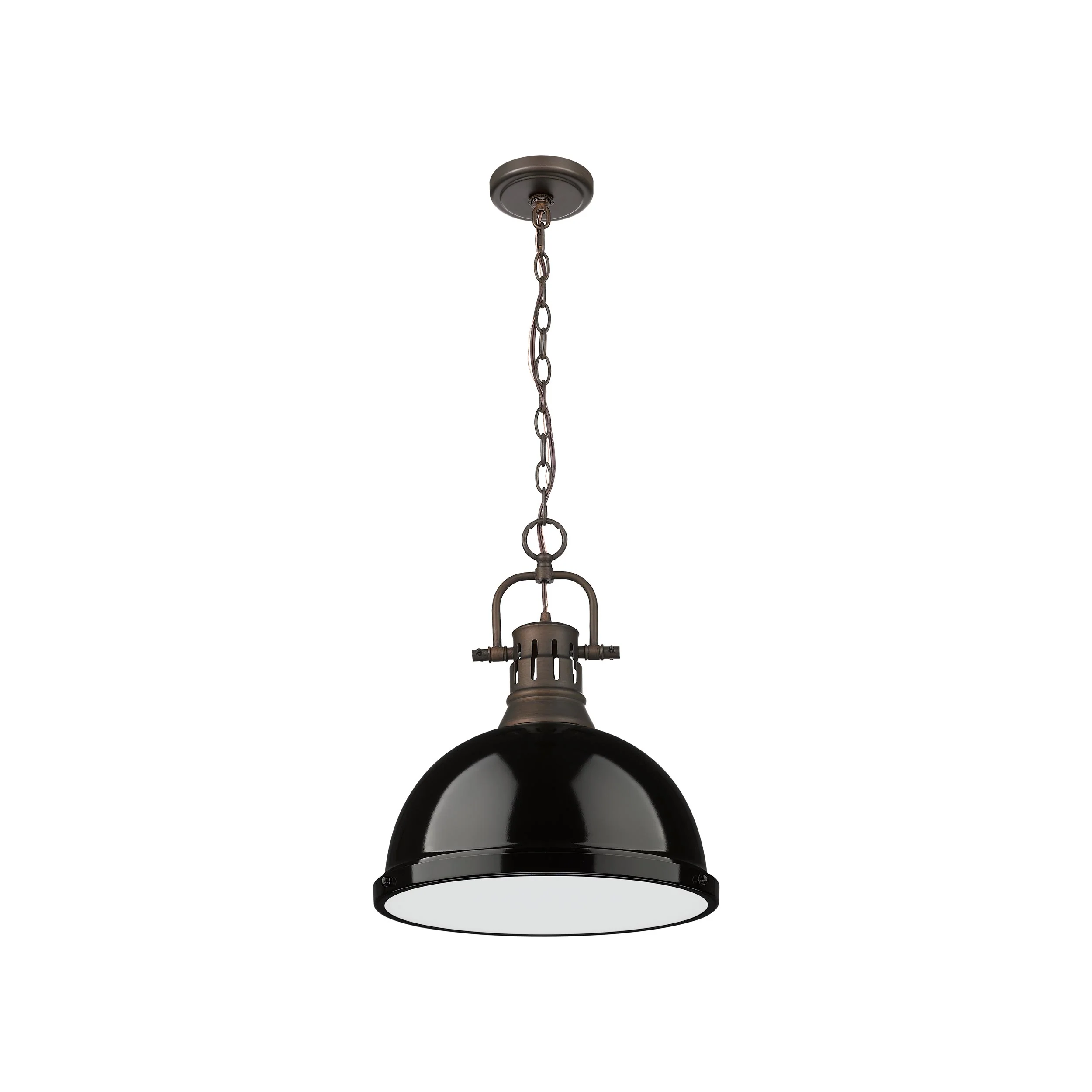 Yep by Golden Lighting Duncan 1-light 14in Chain Hung Pendant in Rubbed Bronze and Black shade - Image 2