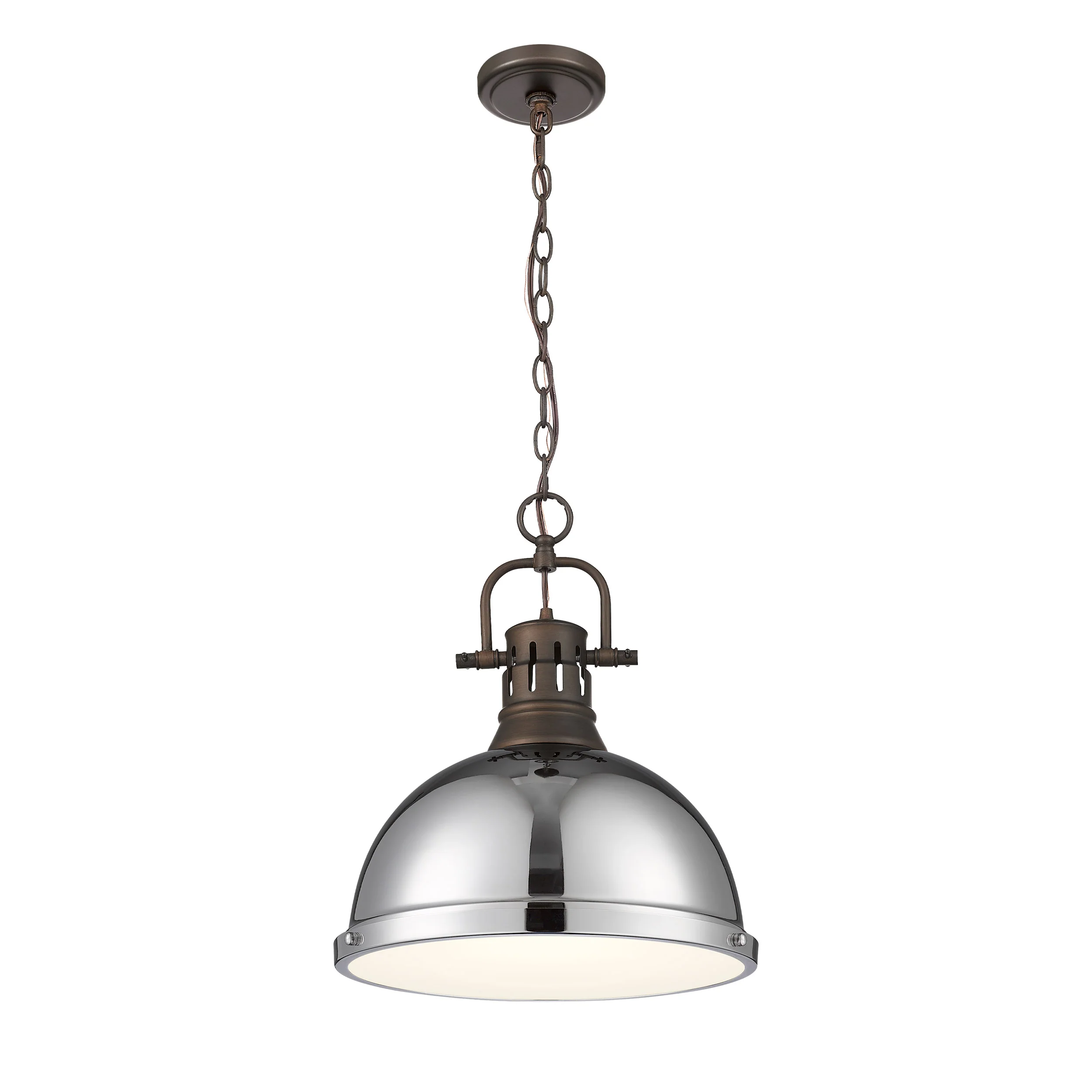Yep by Golden Lighting Duncan 1-light 14in Chain Hung Pendant in Rubbed Bronze and Chrome shade - Image 2