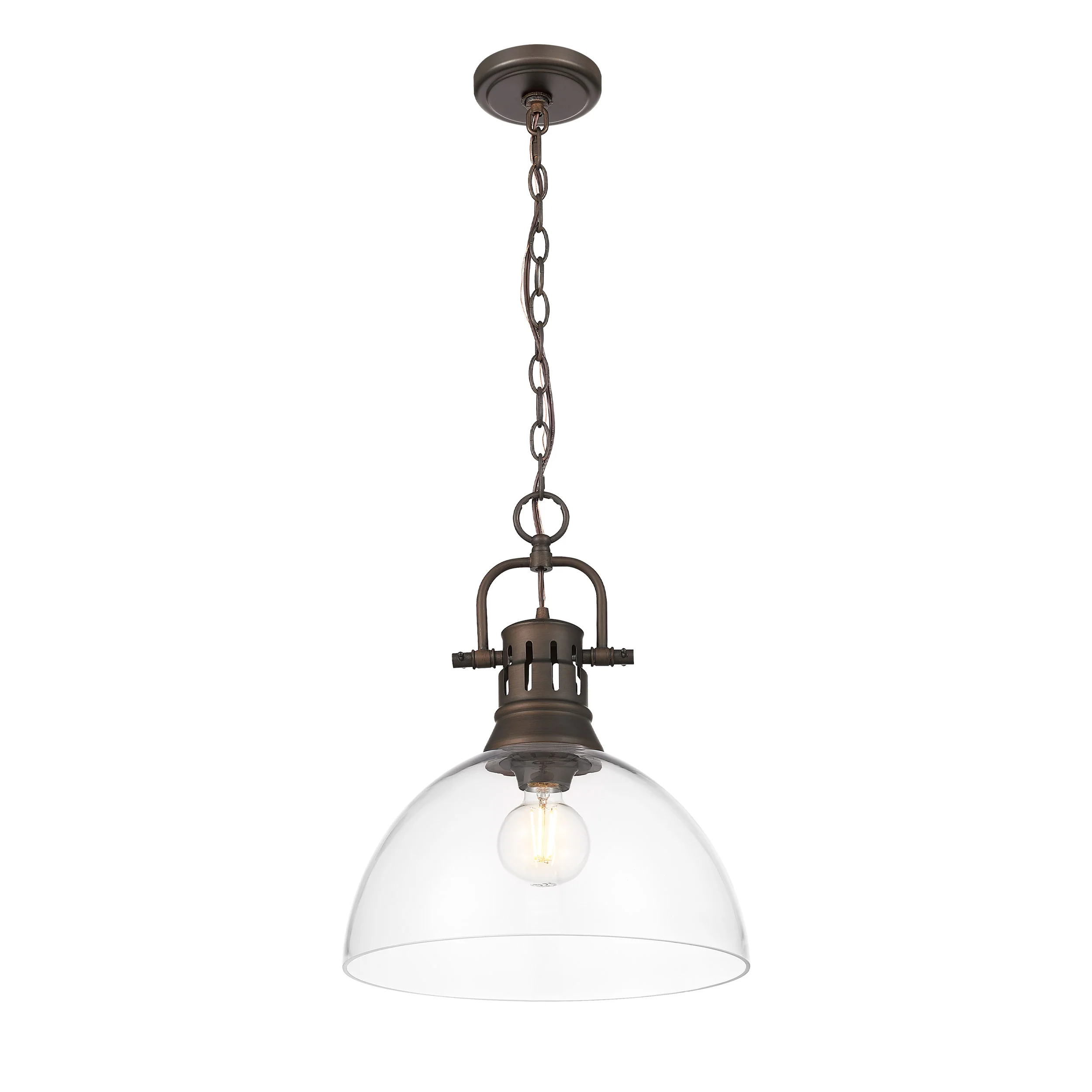 Yep by Golden Lighting Duncan 1-light 14in chain hung Pendant in Rubbed Bronze and Clear Glass - Image 2