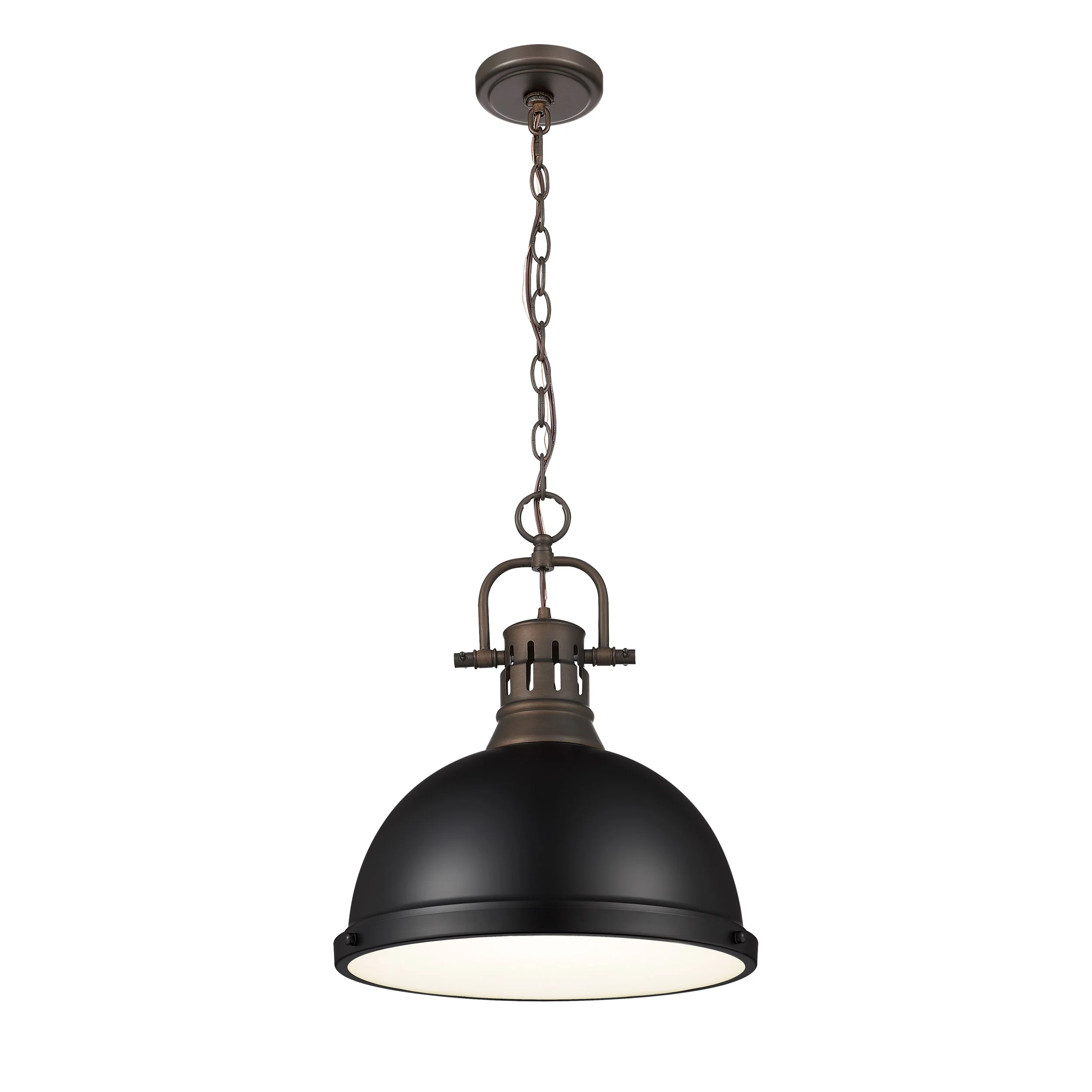 Yep by Golden Lighting Duncan 1-light 14in Chain Hung Pendant in Rubbed Bronze and Matte Black shade - Image 2