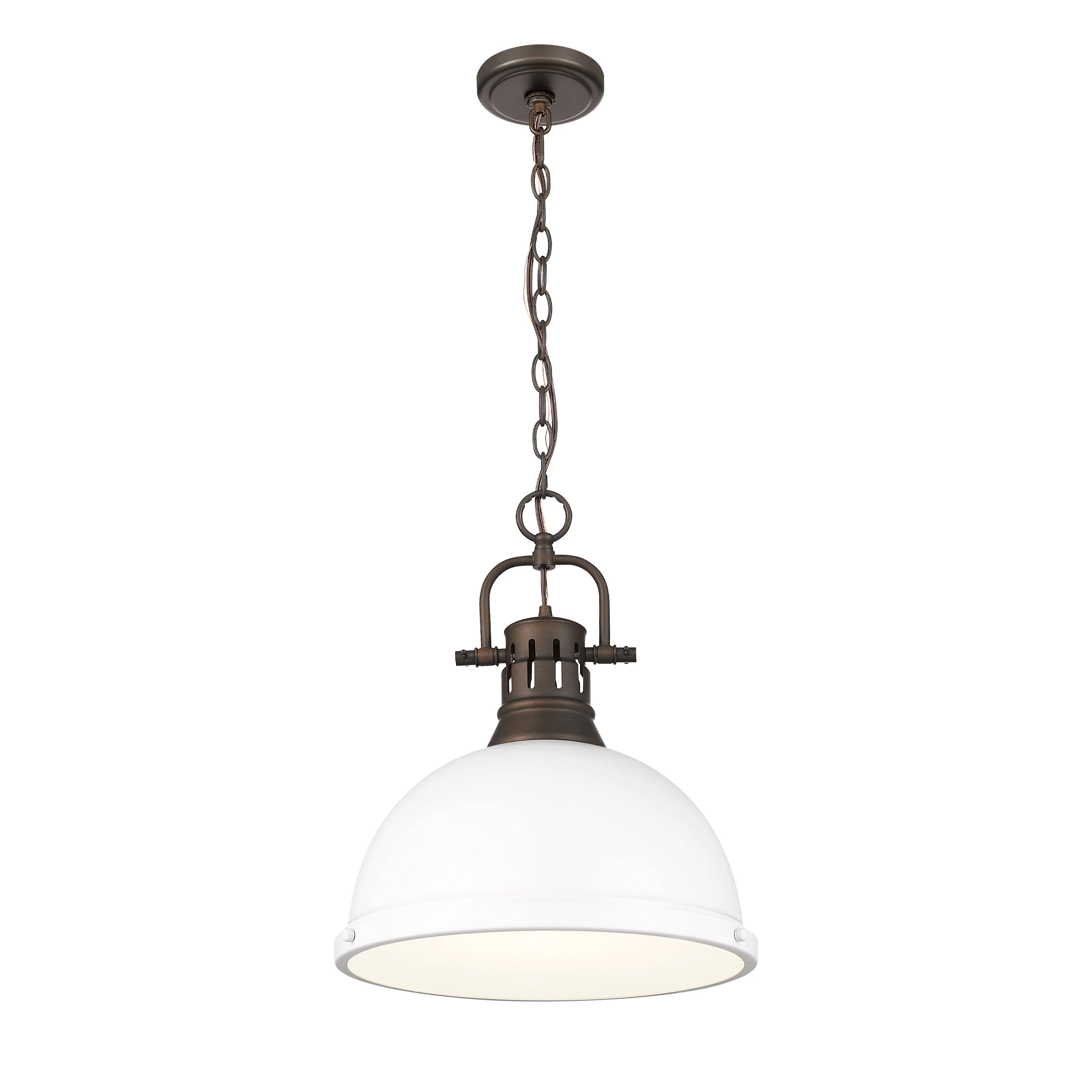 Yep by Golden Lighting Duncan 1-light 14in Chain Hung Pendant in Rubbed Bronze and Matte White shade - Image 2
