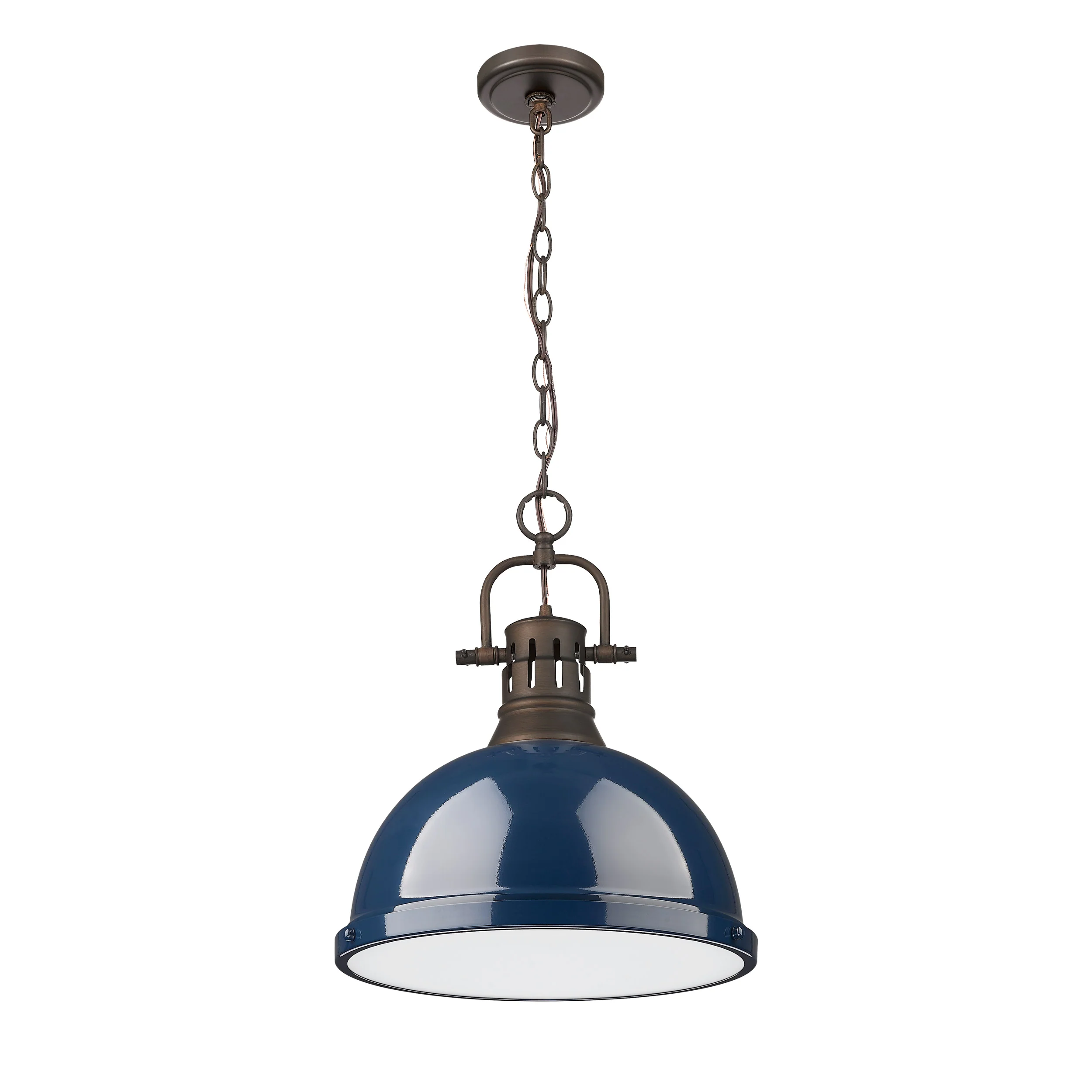Yep by Golden Lighting Duncan 1-light 14in Chain Hung Pendant in Rubbed Bronze and Navy Blue shade - Image 2