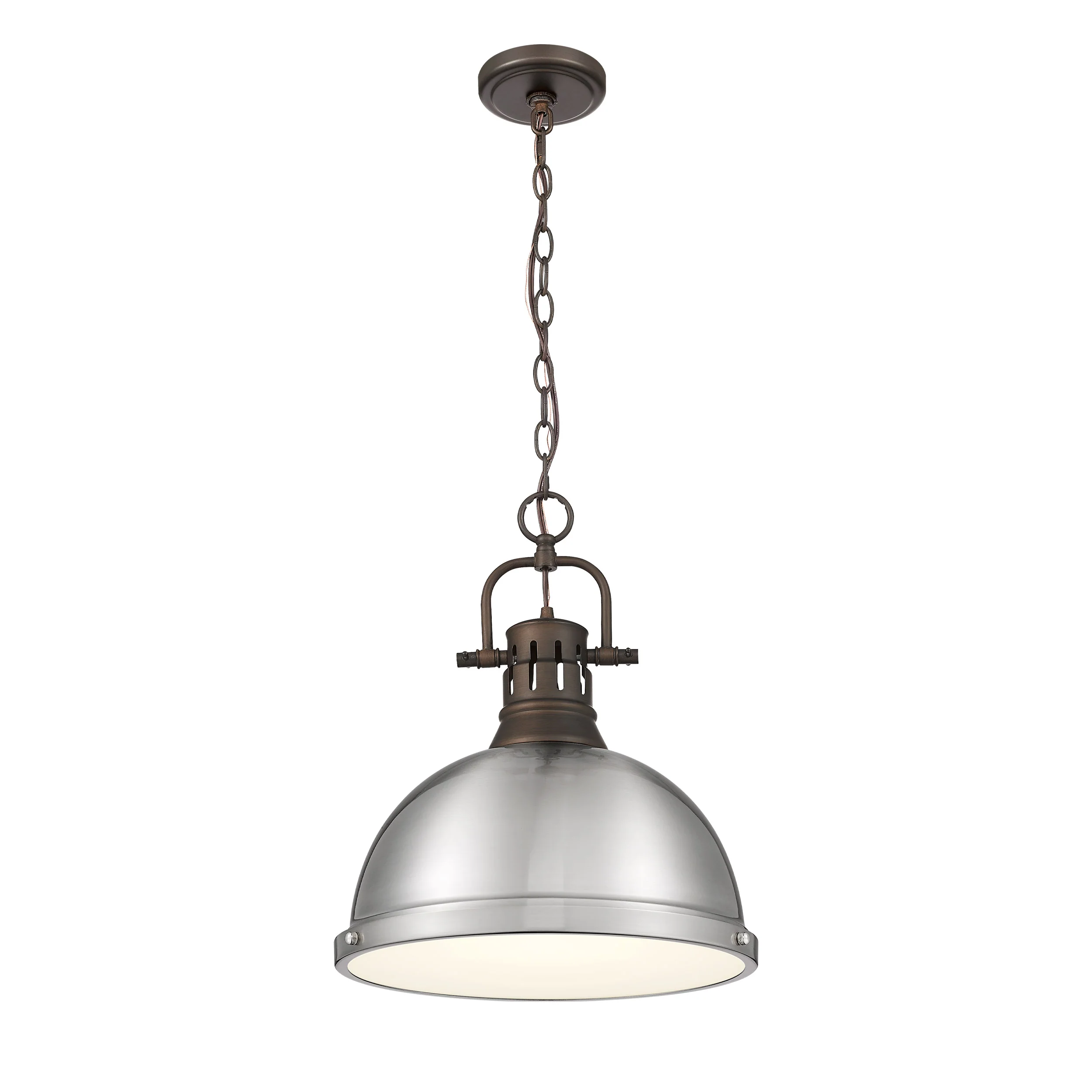 Yep by Golden Lighting Duncan 1-light 14in Chain Hung Pendant in Rubbed Bronze and Pewter shade - Image 2