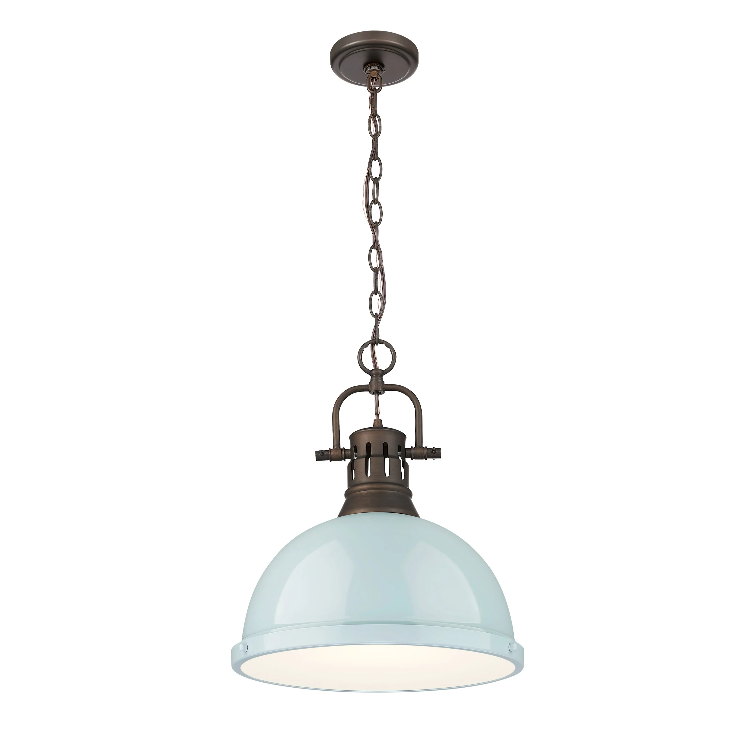 Yep by Golden Lighting Duncan 1-light 14in Chain Hung Pendant in Rubbed Bronze and Seafoam shade - Image 2
