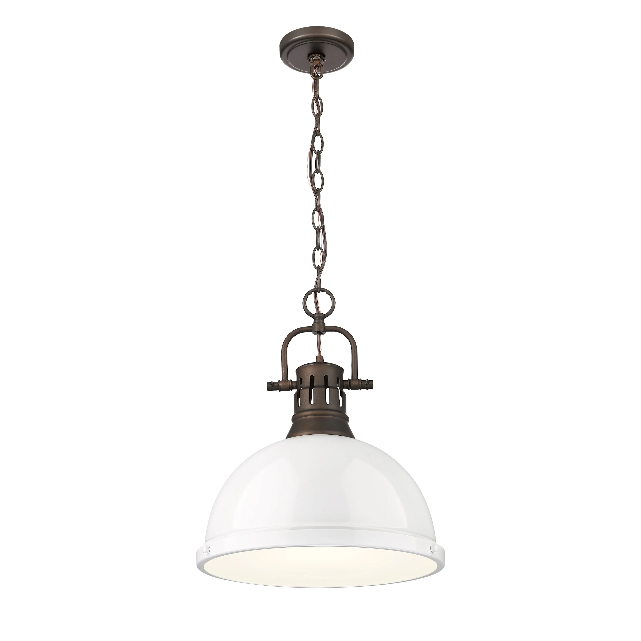 Yep by Golden Lighting Duncan 1-light 14in Chain Hung Pendant in Rubbed Bronze and White shade - Image 2
