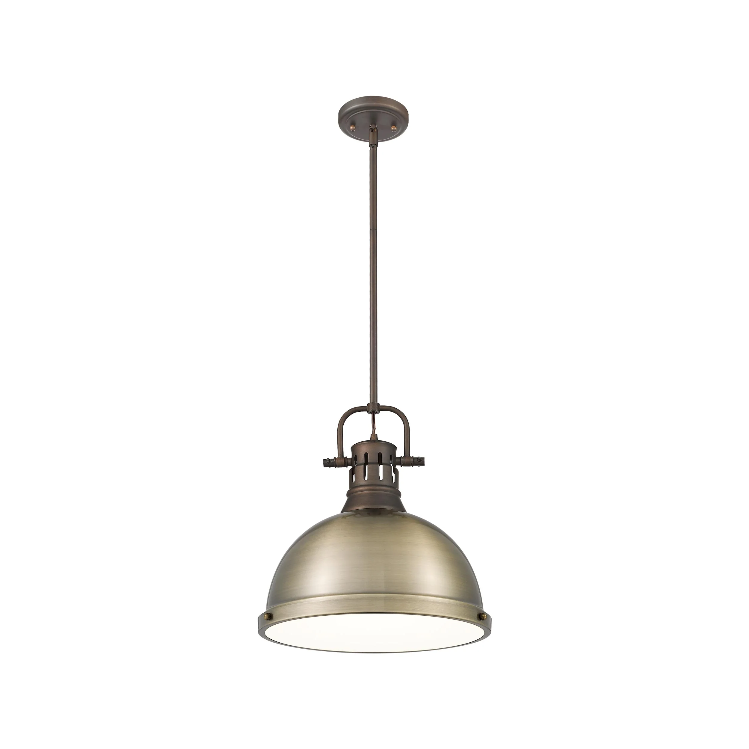 Yep by Golden Lighting Duncan 1-light 14in Rod Hung Pendant in Rubbed Bronze and Aged Brass shade - Image 2