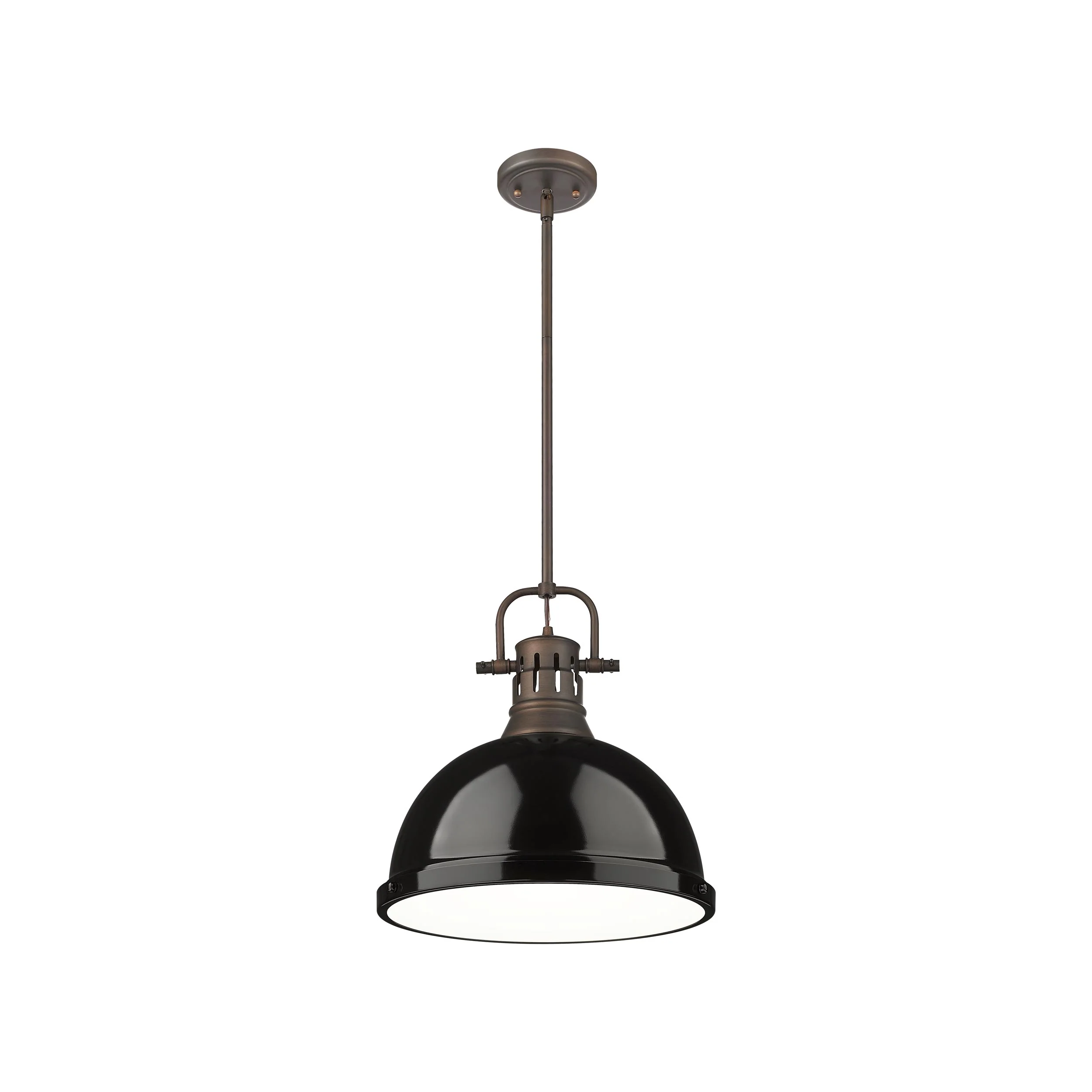 Yep by Golden Lighting Duncan 1-light 14in Rod Hung Pendant in Rubbed Bronze and Black shade - Image 2