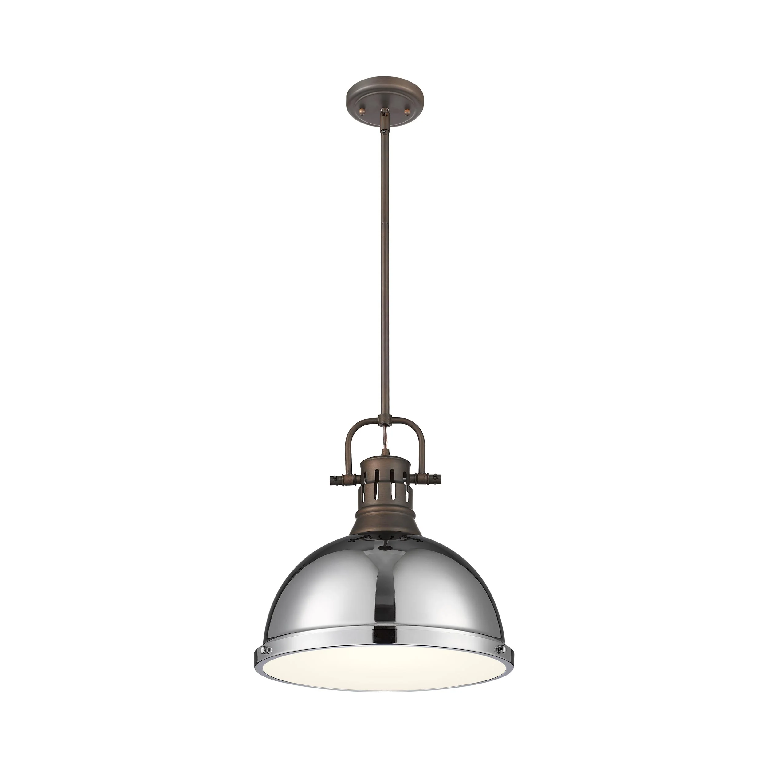 Yep by Golden Lighting Duncan 1-light 14in Rod Hung Pendant in Rubbed Bronze and Chrome shade - Image 2