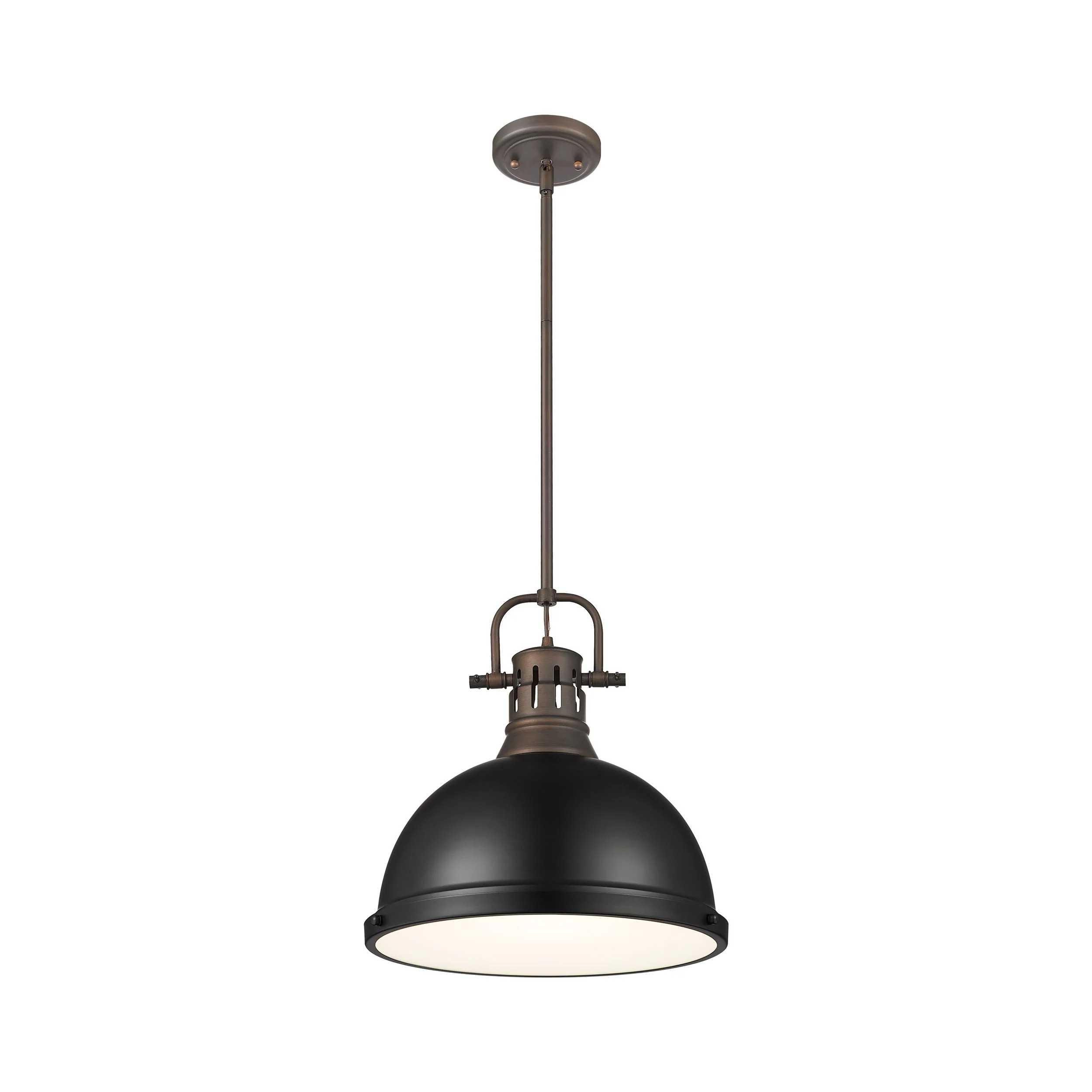 Yep by Golden Lighting Duncan 1-light 14in Rod Hung Pendant in Rubbed Bronze and Matte Black shade - Image 2
