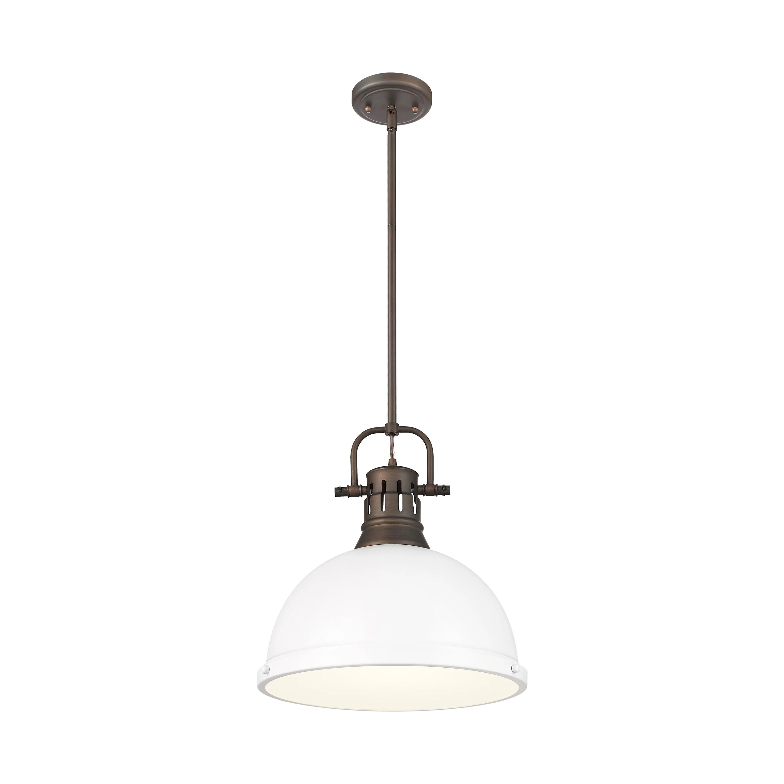 Yep by Golden Lighting Duncan 1-light 14in Rod Hung Pendant in Rubbed Bronze and Matte White shade - Image 2