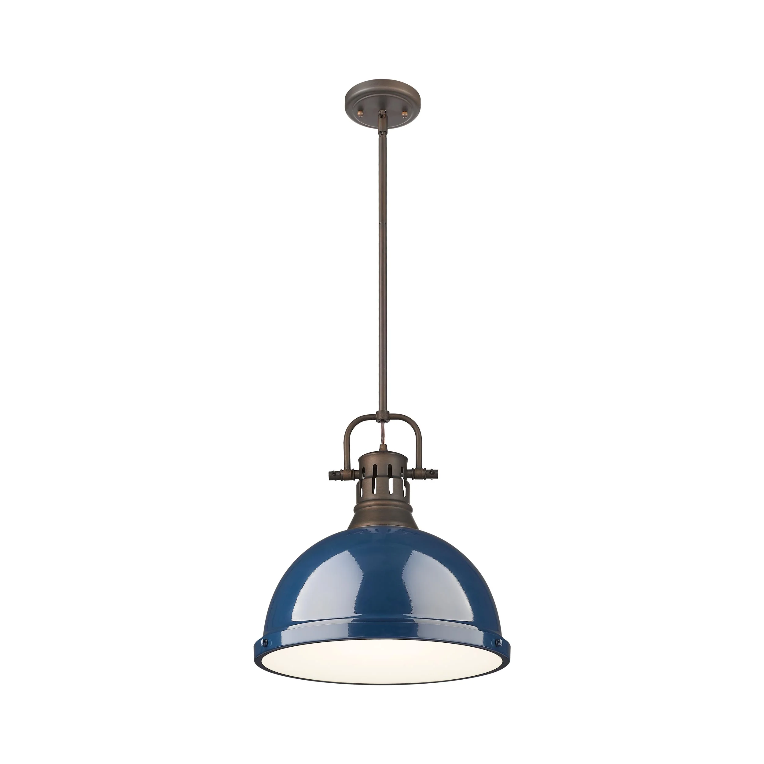 Yep by Golden Lighting Duncan 1-light 14in Rod Hung Pendant in Rubbed Bronze and Navy Blue shade - Image 2