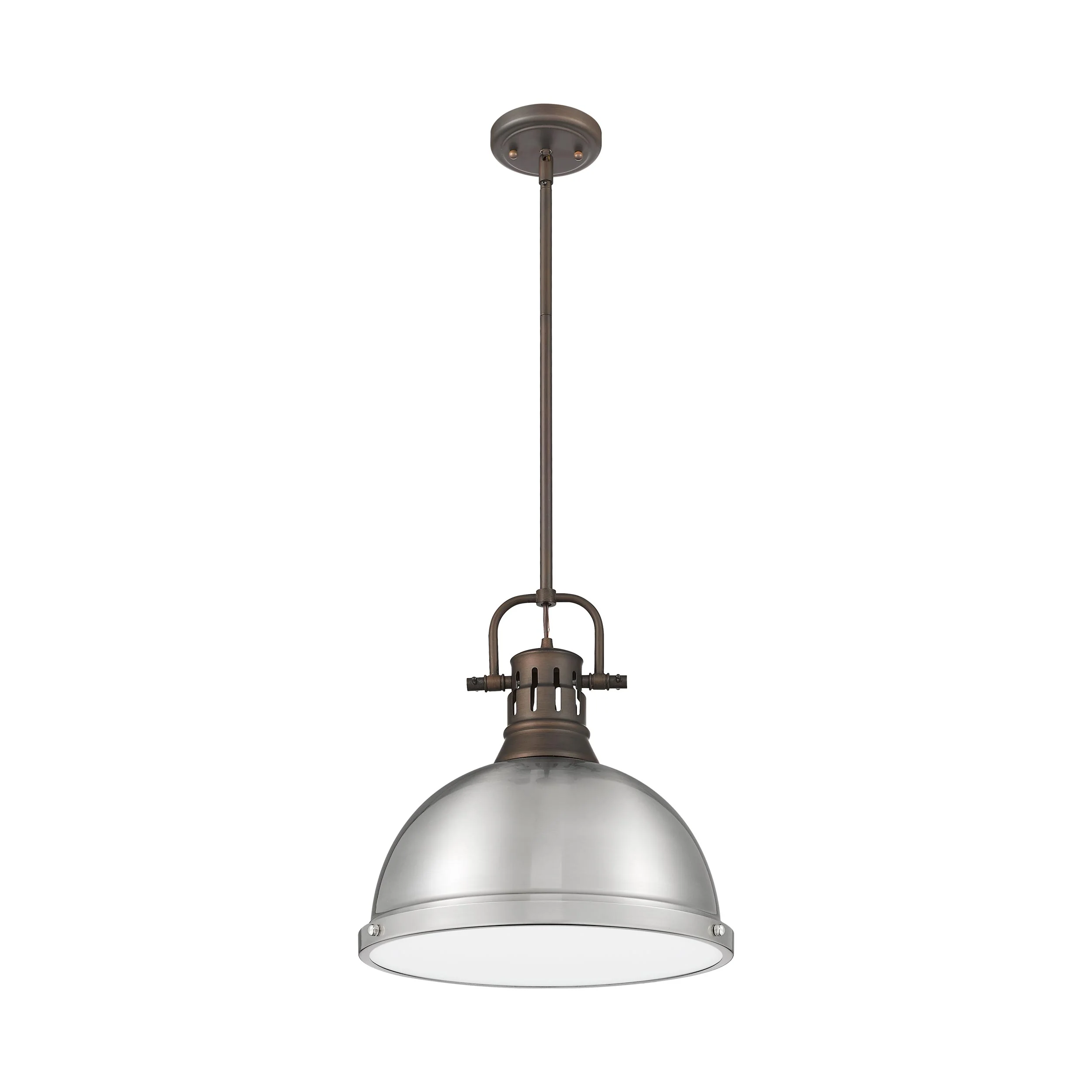 Yep by Golden Lighting Duncan 1-light 14in Rod Hung Pendant in Rubbed Bronze and Pewter shade - Image 2