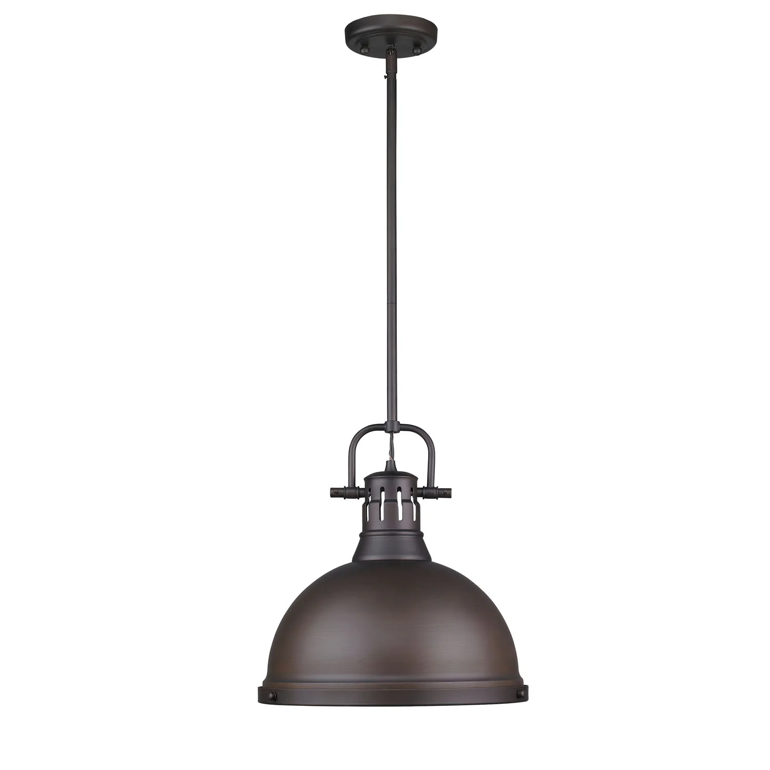 Yep by Golden Lighting Duncan 1-light 14in Rod Hung Pendant in Rubbed Bronze and Rubbed Bronze shade - Image 2