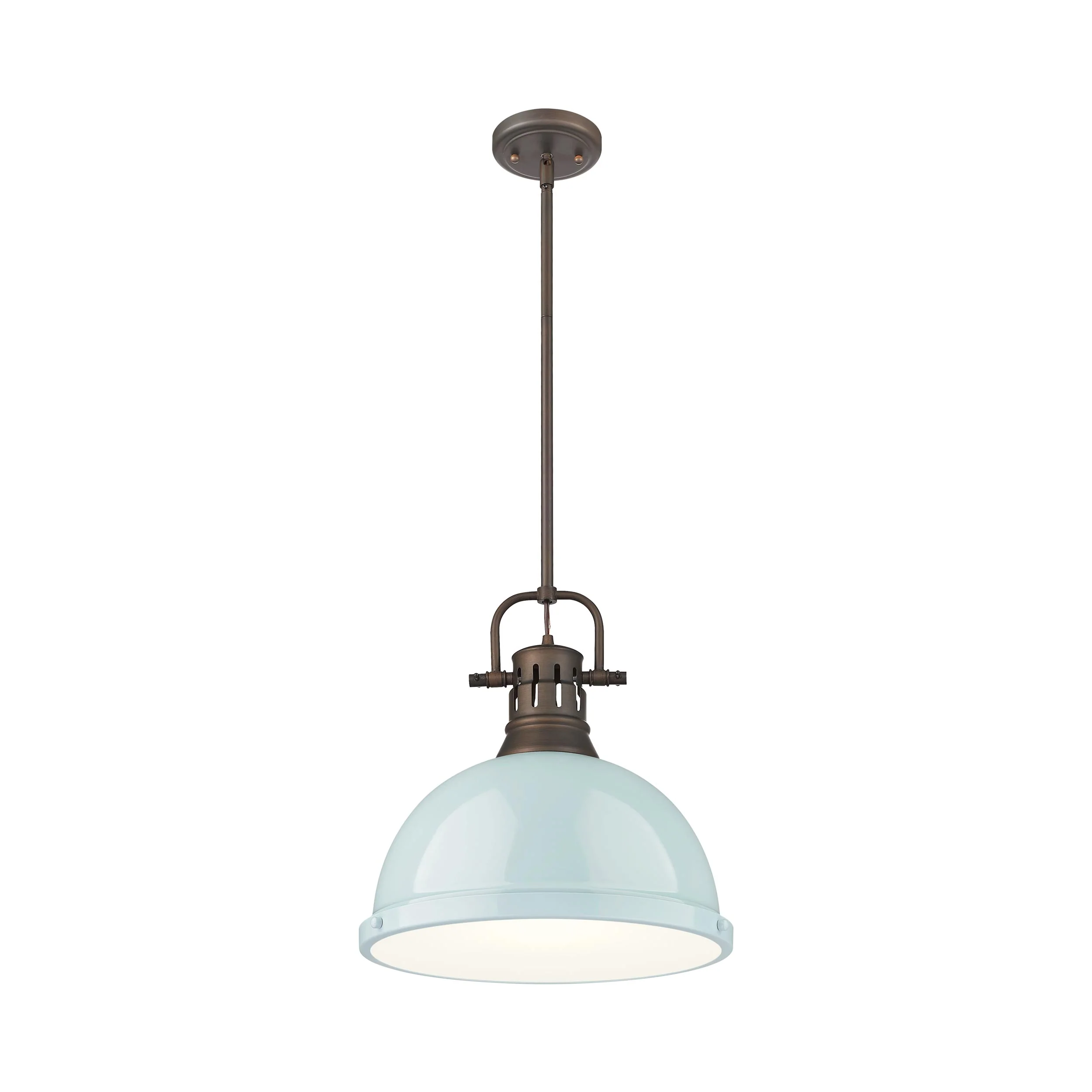 Yep by Golden Lighting Duncan 1-light 14in Rod Hung Pendant in Rubbed Bronze and Seafoam shade - Image 2