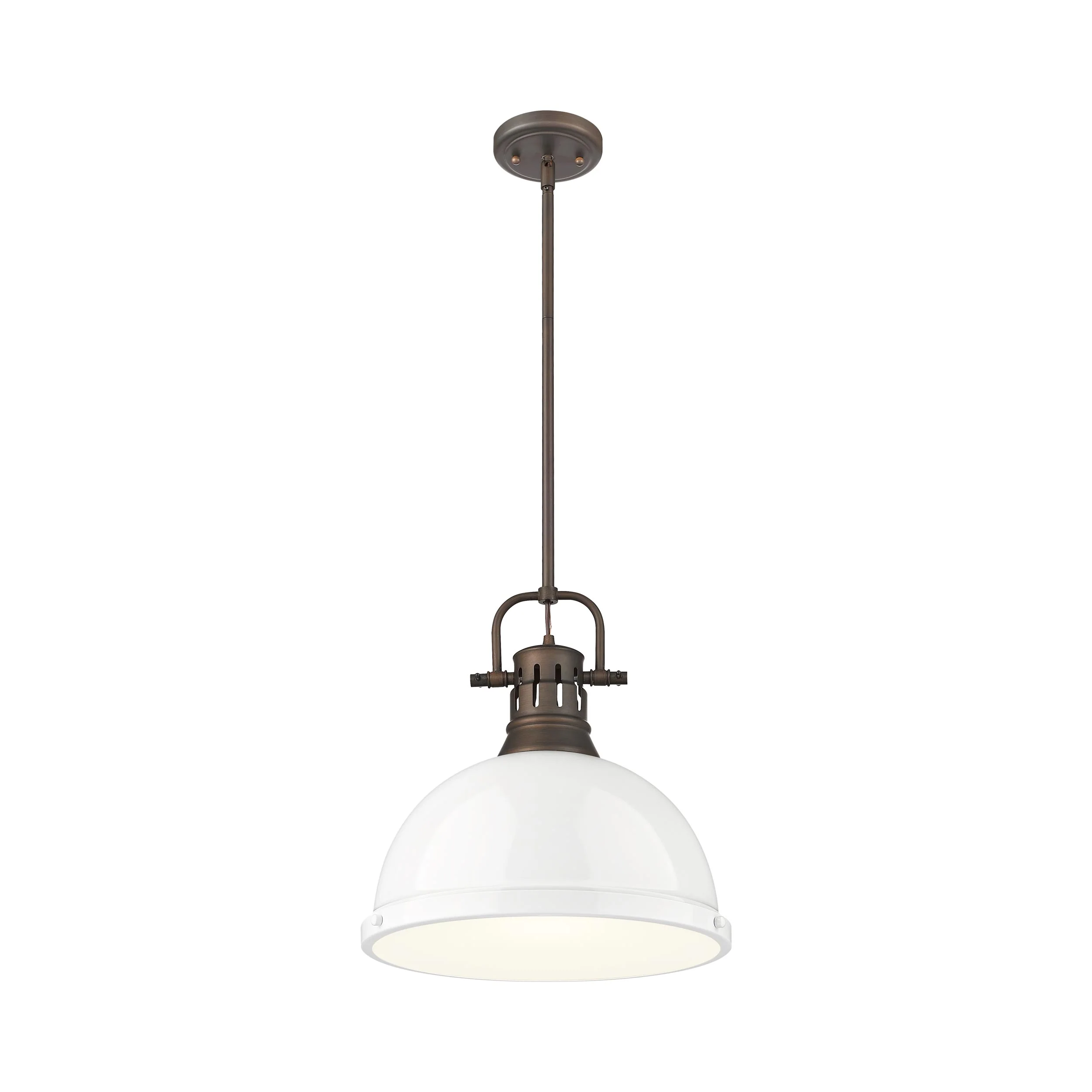 Yep by Golden Lighting Duncan 1-light 14in Rod Hung Pendant in Rubbed Bronze and White shade - Image 2
