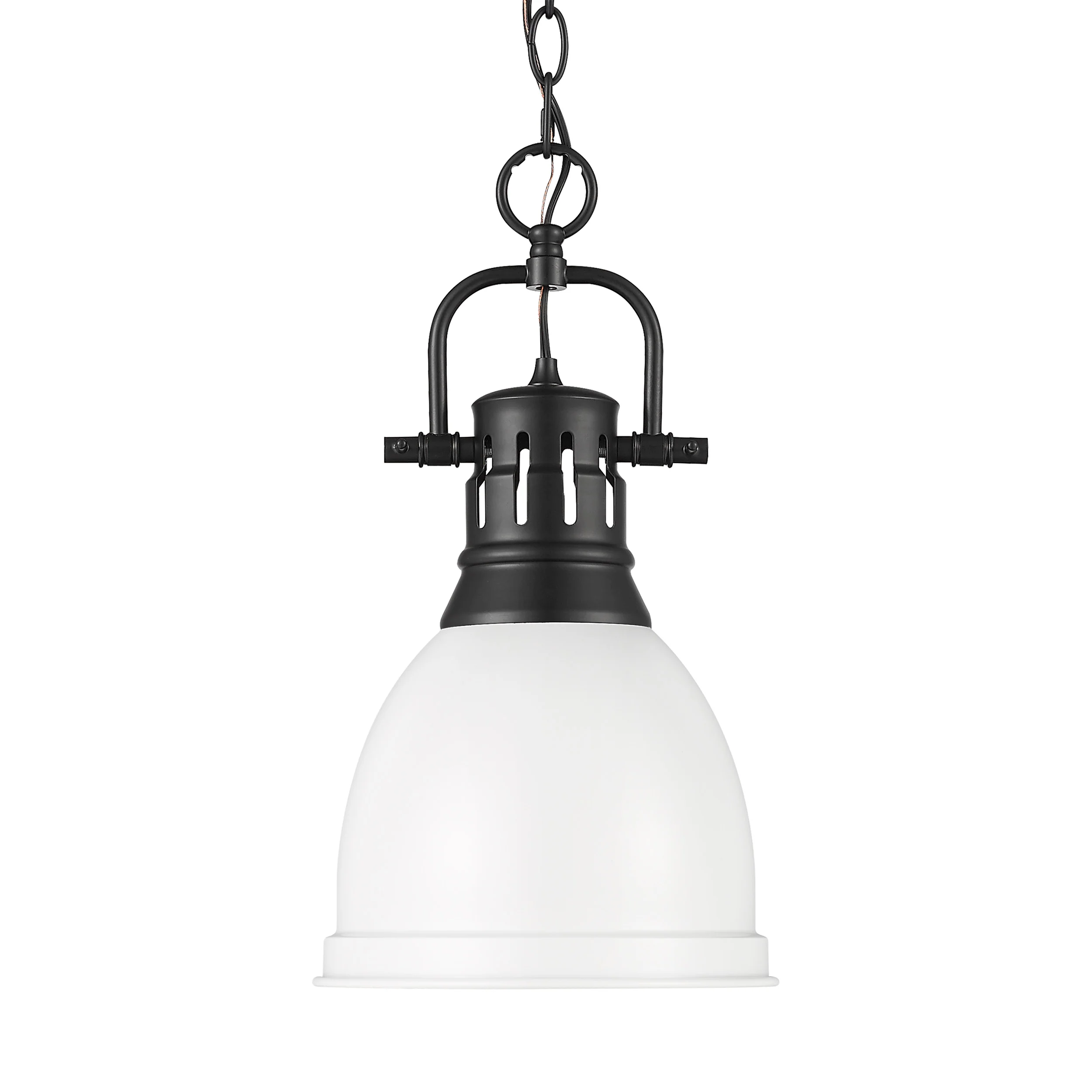 Yep by Golden Lighting Duncan 1-light 9in Chain Hung Pendant in Matte Black and Matte White shade