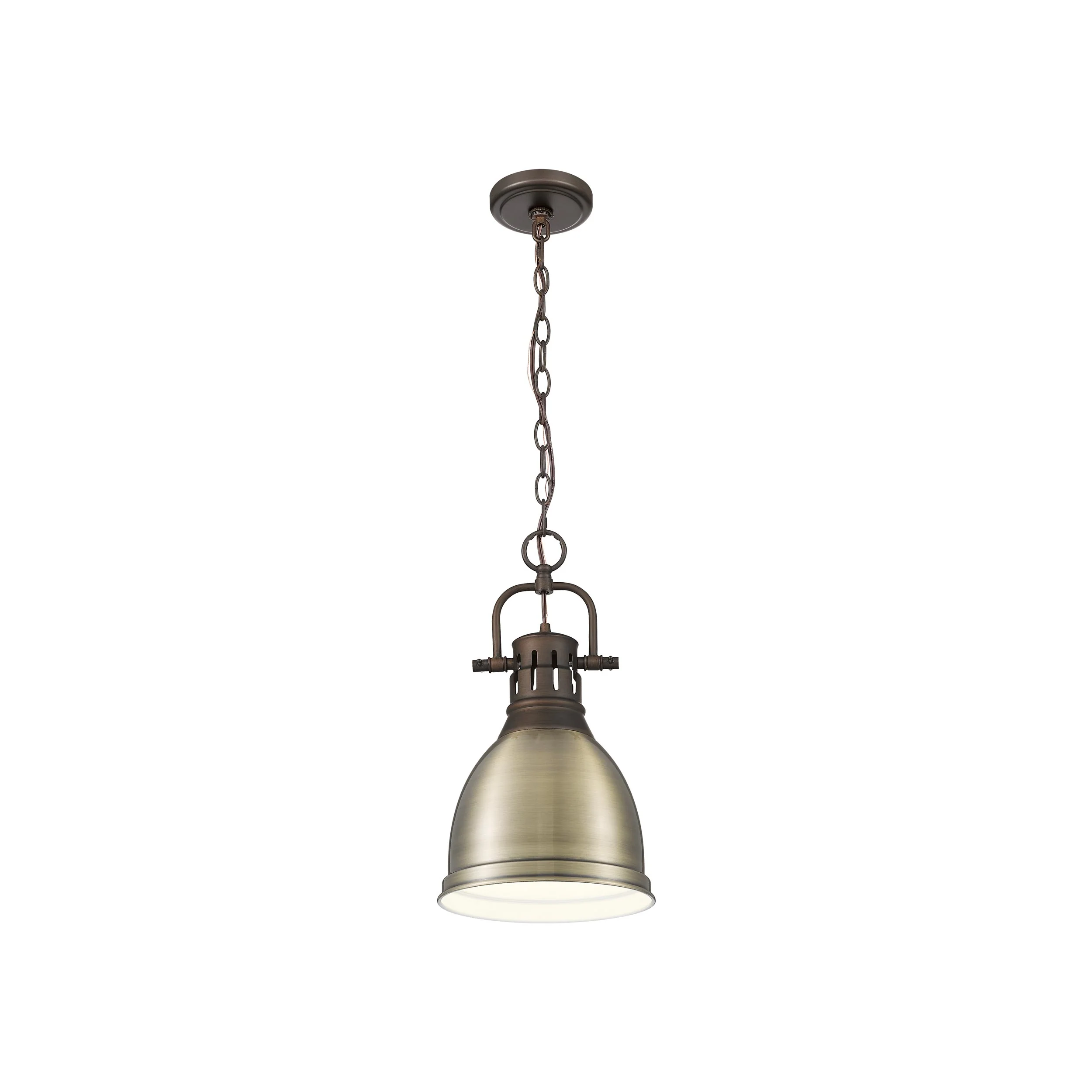 Yep by Golden Lighting Duncan 1-light 9in Chain Hung Pendant in Rubbed Bronze and Aged Brass shade - Image 2