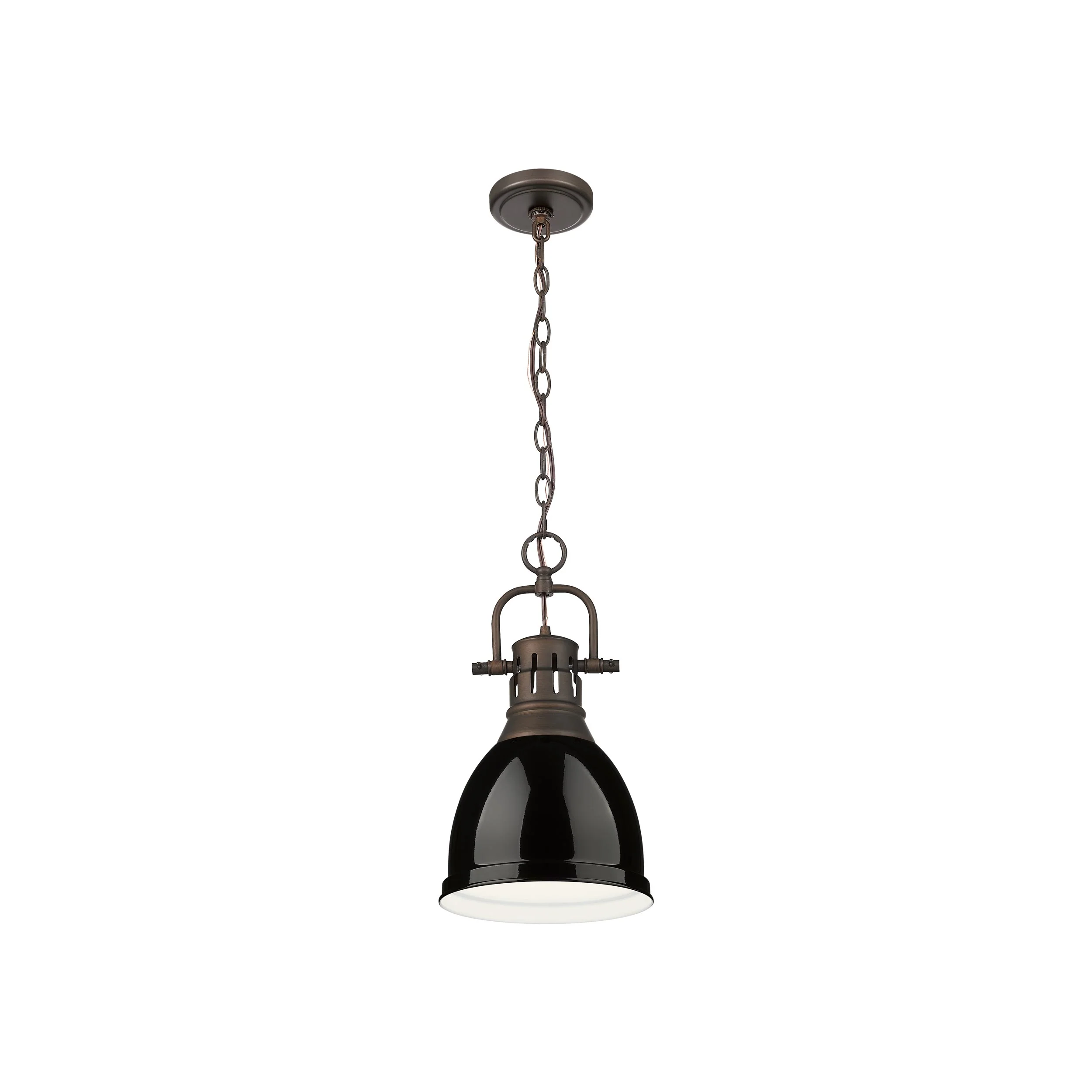 Yep by Golden Lighting Duncan 1-light 9in Chain Hung Pendant in Rubbed Bronze and Black shade - Image 2
