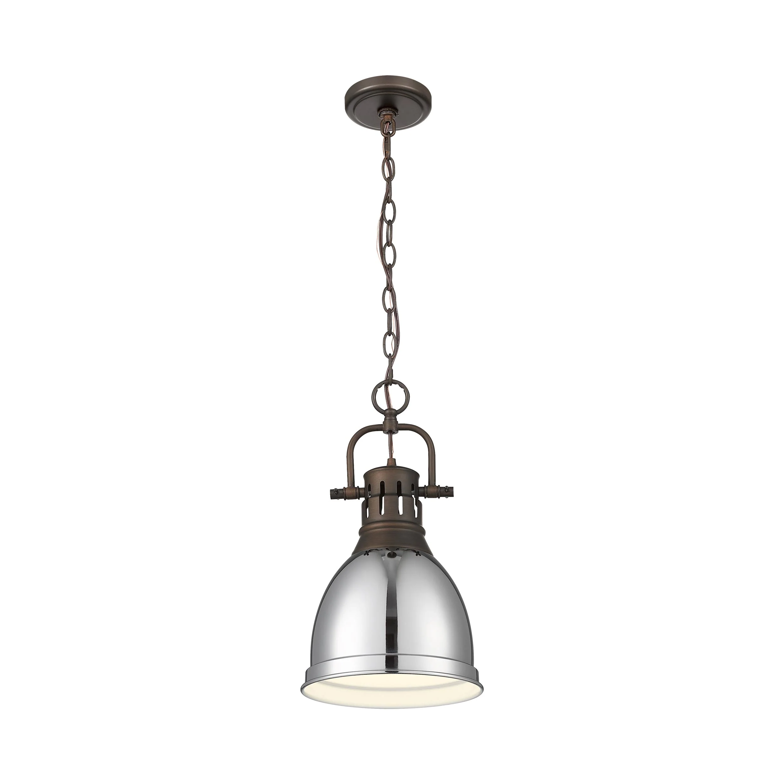 Yep by Golden Lighting Duncan 1-light 9in Chain Hung Pendant in Rubbed Bronze and Chrome shade - Image 2