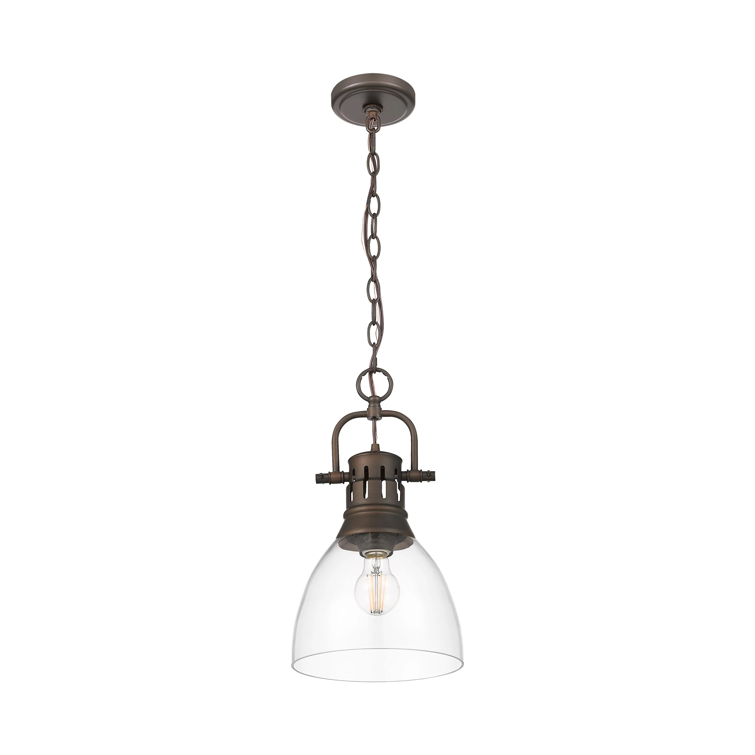 Yep by Golden Lighting Duncan 1-light 9in chain hung Pendant in Rubbed Bronze and Clear Glass - Image 2