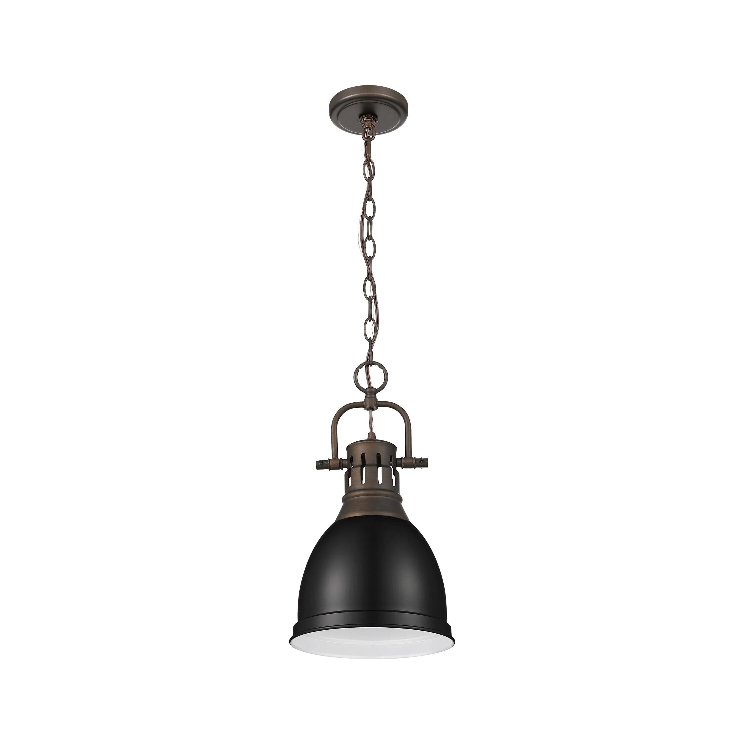 Yep by Golden Lighting Duncan 1-light 9in Chain Hung Pendant in Rubbed Bronze and Matte Black shade - Image 2