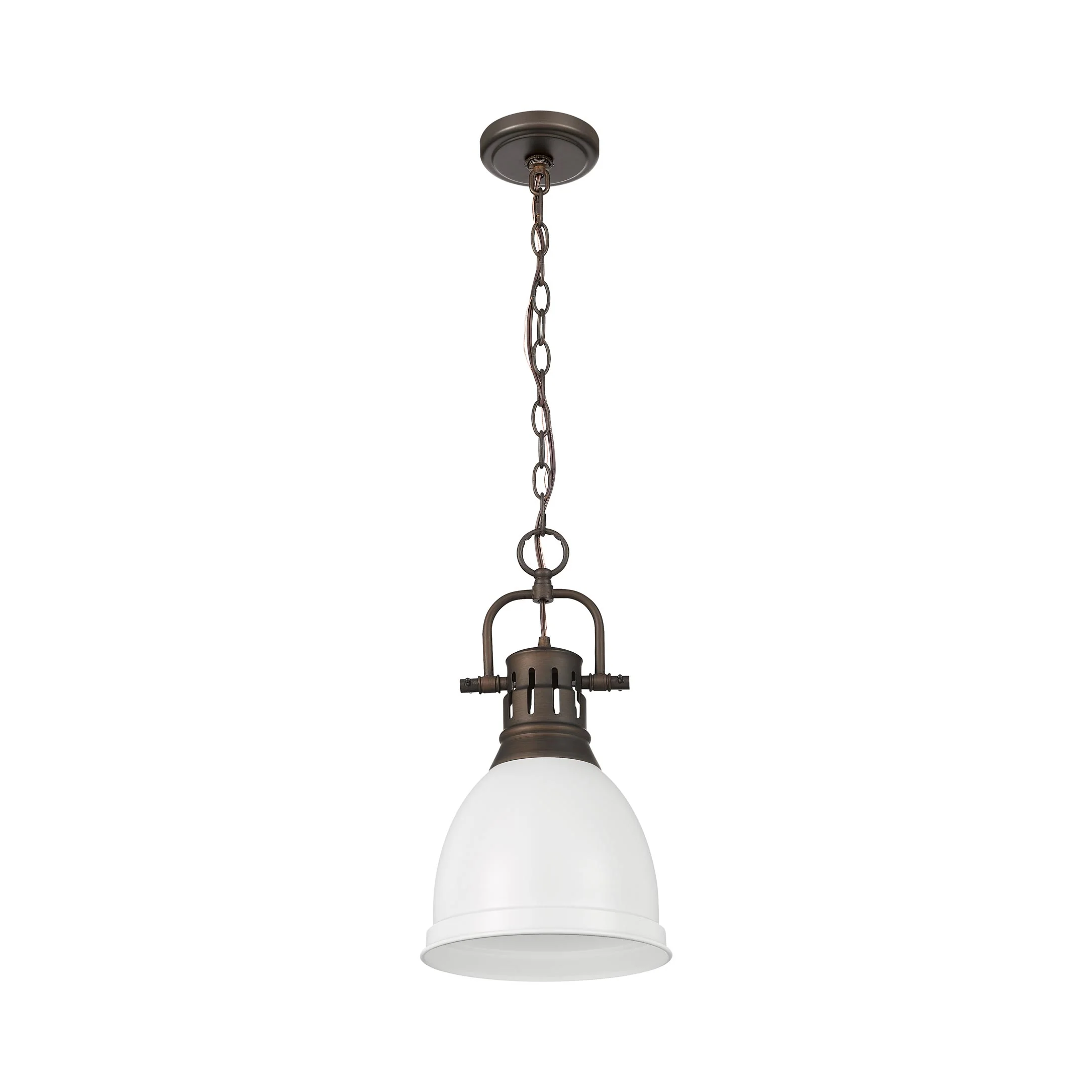 Yep by Golden Lighting Duncan 1-light 9in Chain Hung Pendant in Rubbed Bronze and Matte White shade - Image 2