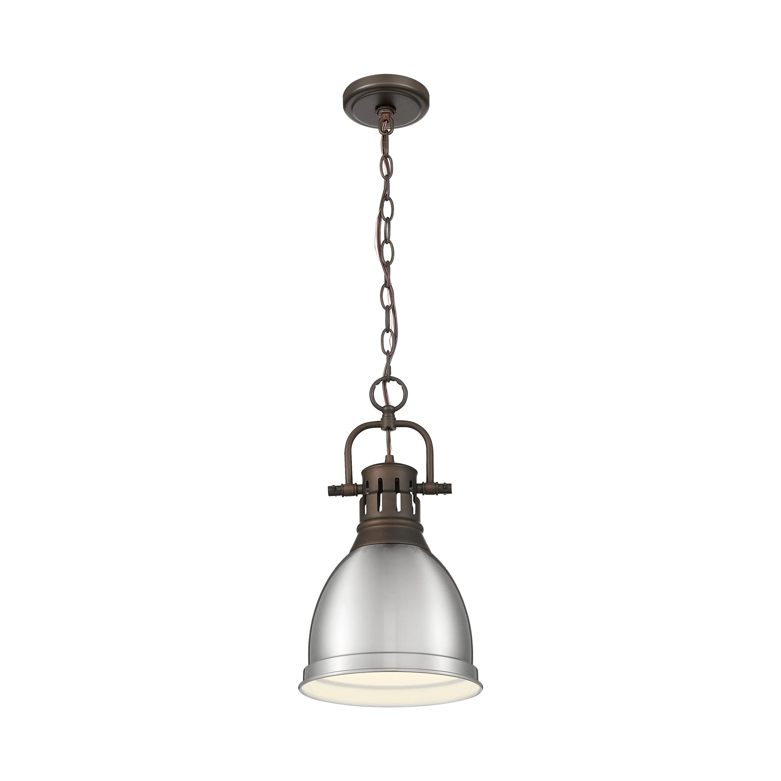 Yep by Golden Lighting Duncan 1-light 9in Chain Hung Pendant in Rubbed Bronze and Pewter shade - Image 2