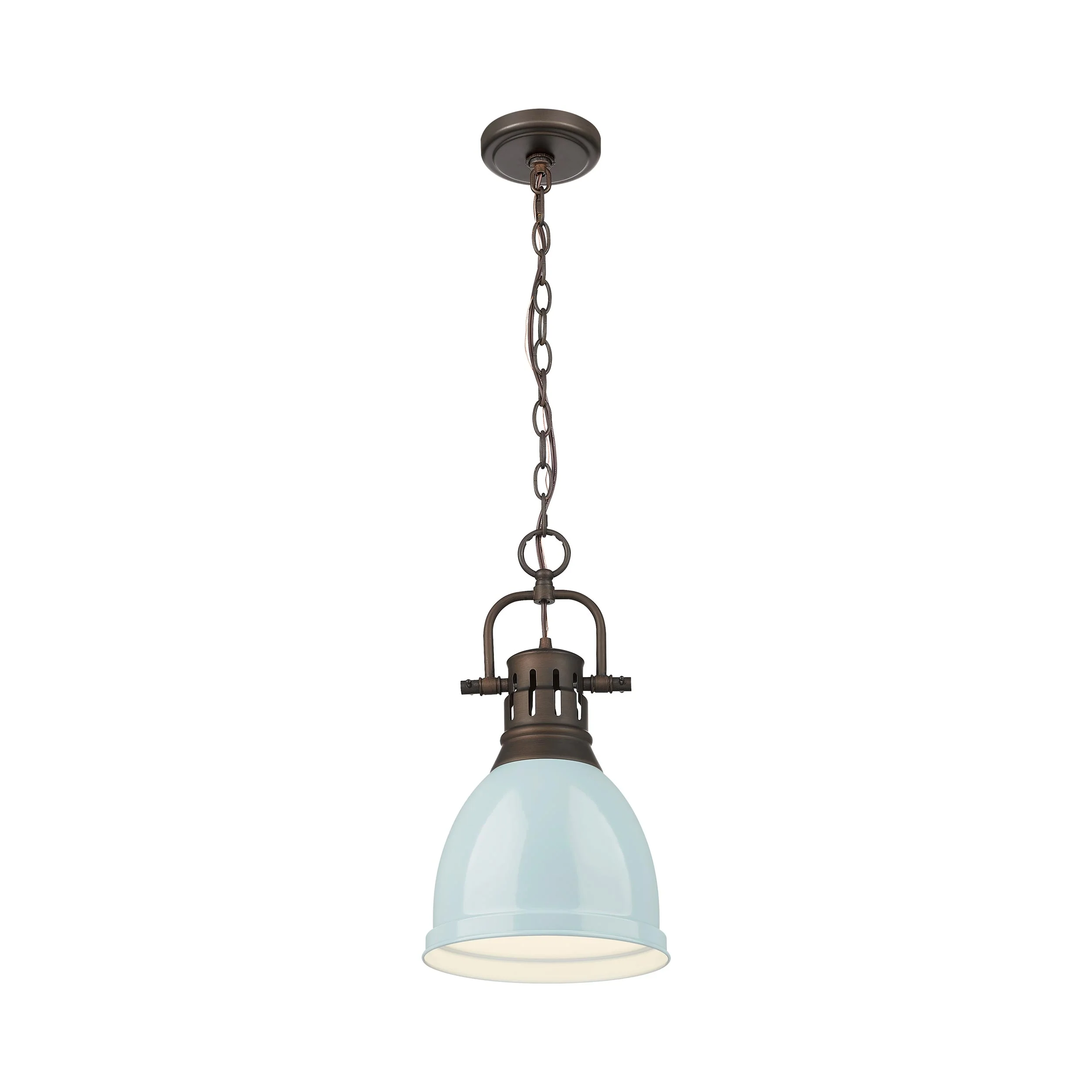 Yep by Golden Lighting Duncan 1-light 9in Chain Hung Pendant in Rubbed Bronze and Seafoam shade - Image 2