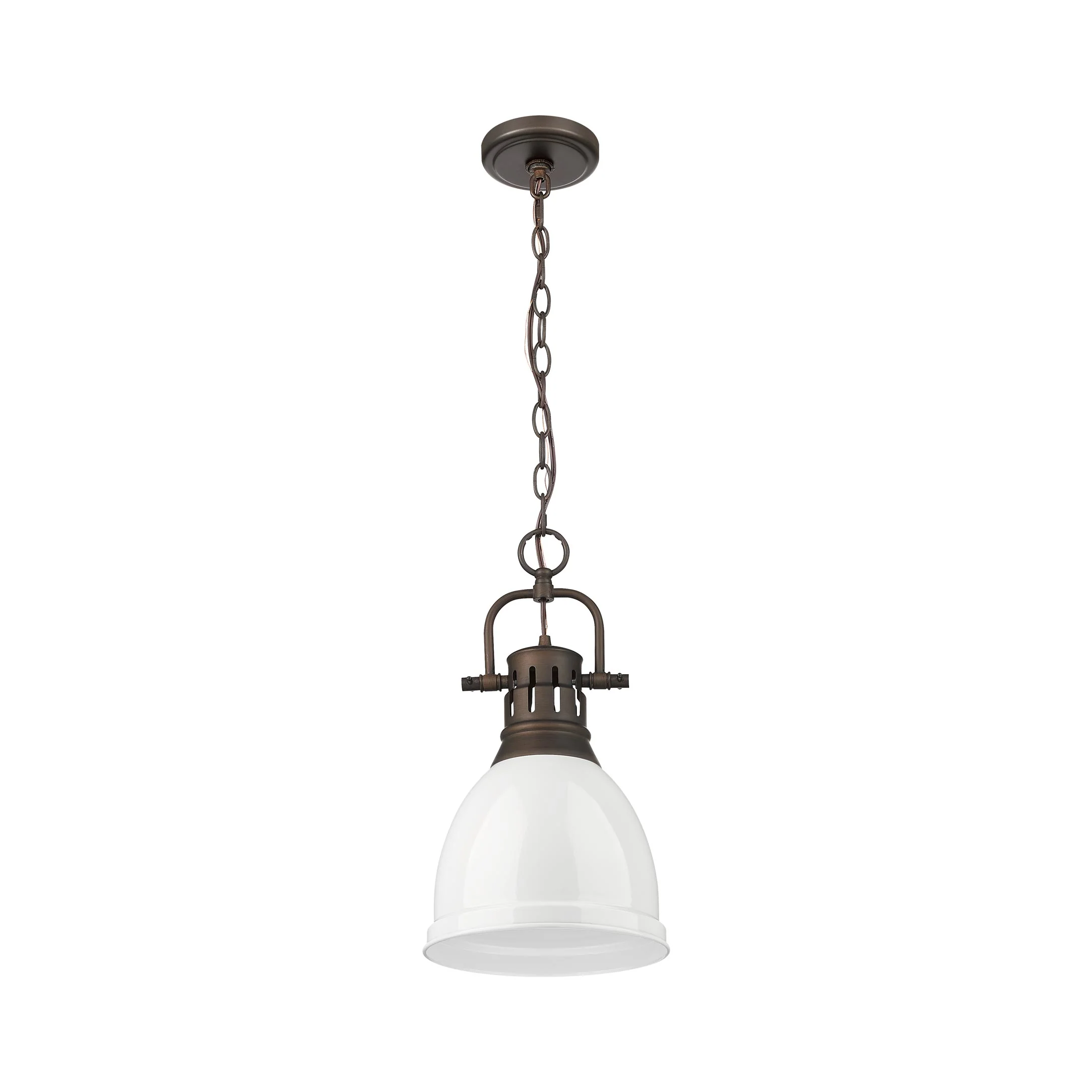 Yep by Golden Lighting Duncan 1-light 9in Chain Hung Pendant in Rubbed Bronze and White shade - Image 2